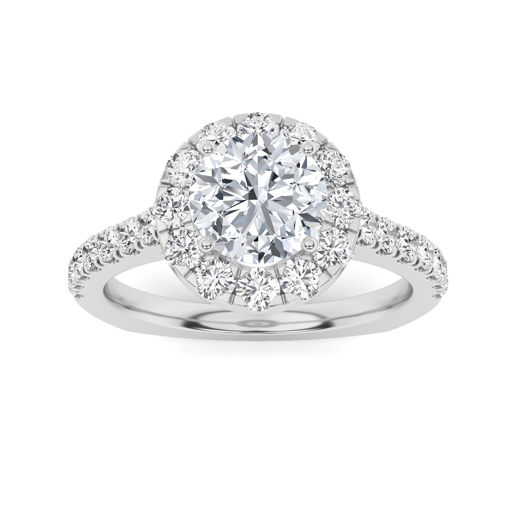 Tapered Shoulder Ideal Halo Round Diamond Engagment Ring in 9K White Gold