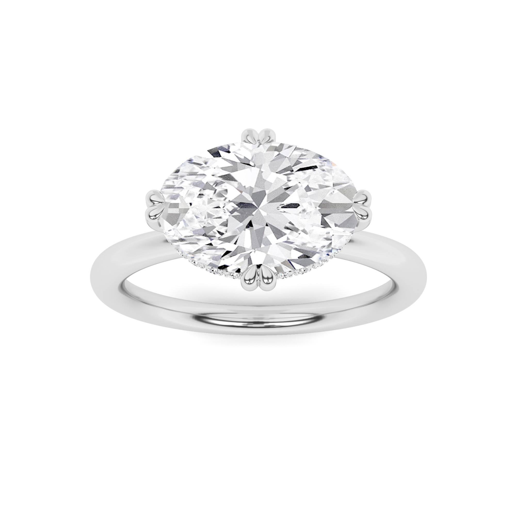 Hidden Halo Double Prong Oval  Solitaire Diamond Engagment Ring in 9K Yellow Gold