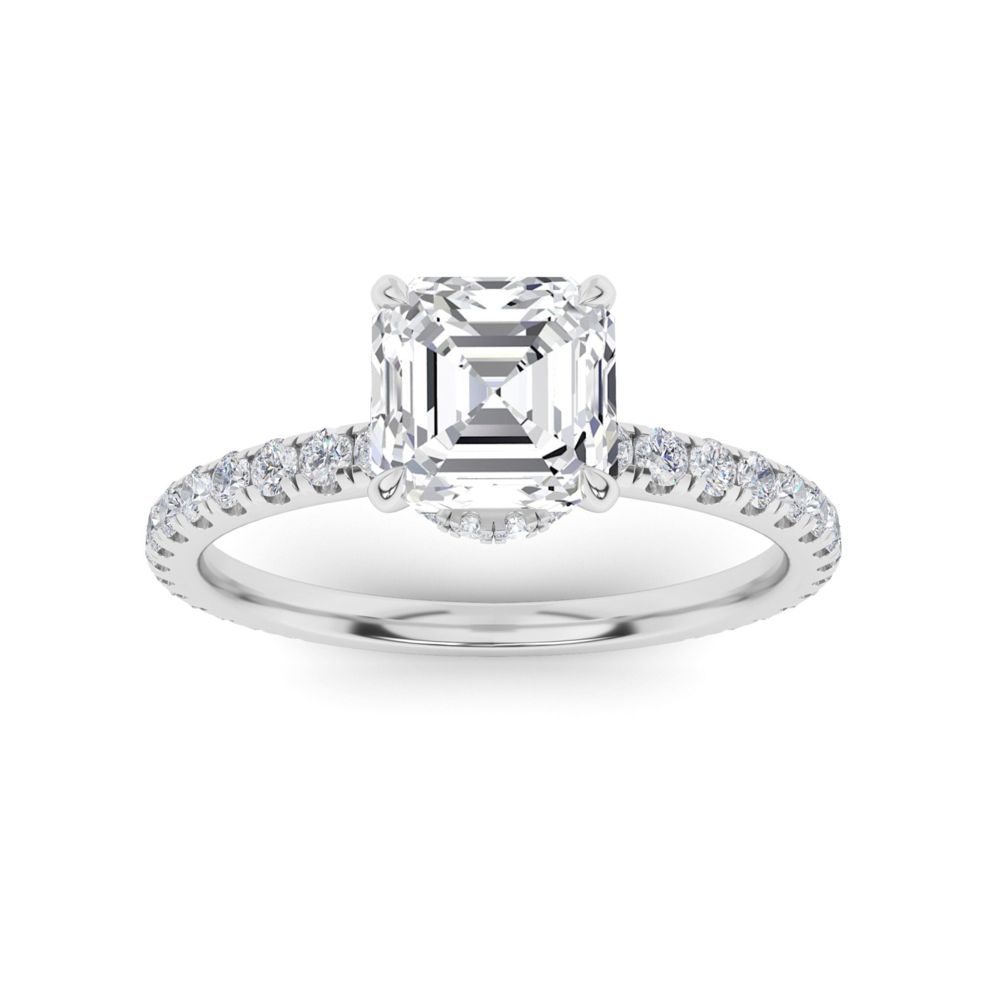 Hidden Halo Elegant Prong Set Oval Side Stone Diamond Engagment Ring in 9K White Gold