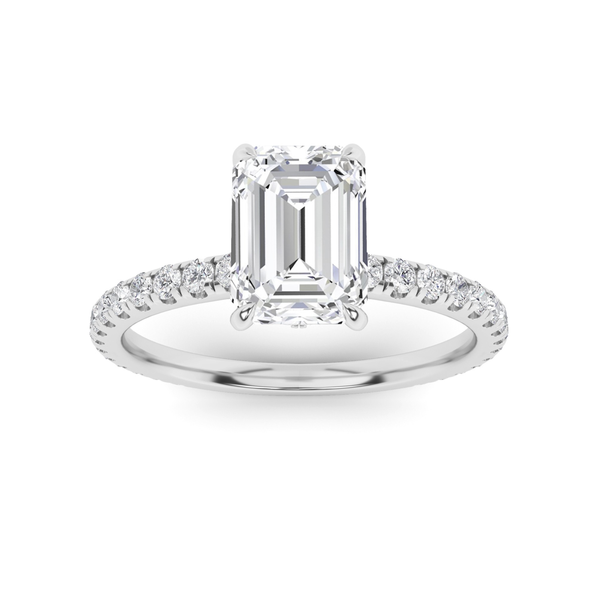 Hidden Halo Elegant Prong Set Oval Side Stone Diamond Engagment Ring in 9K White Gold