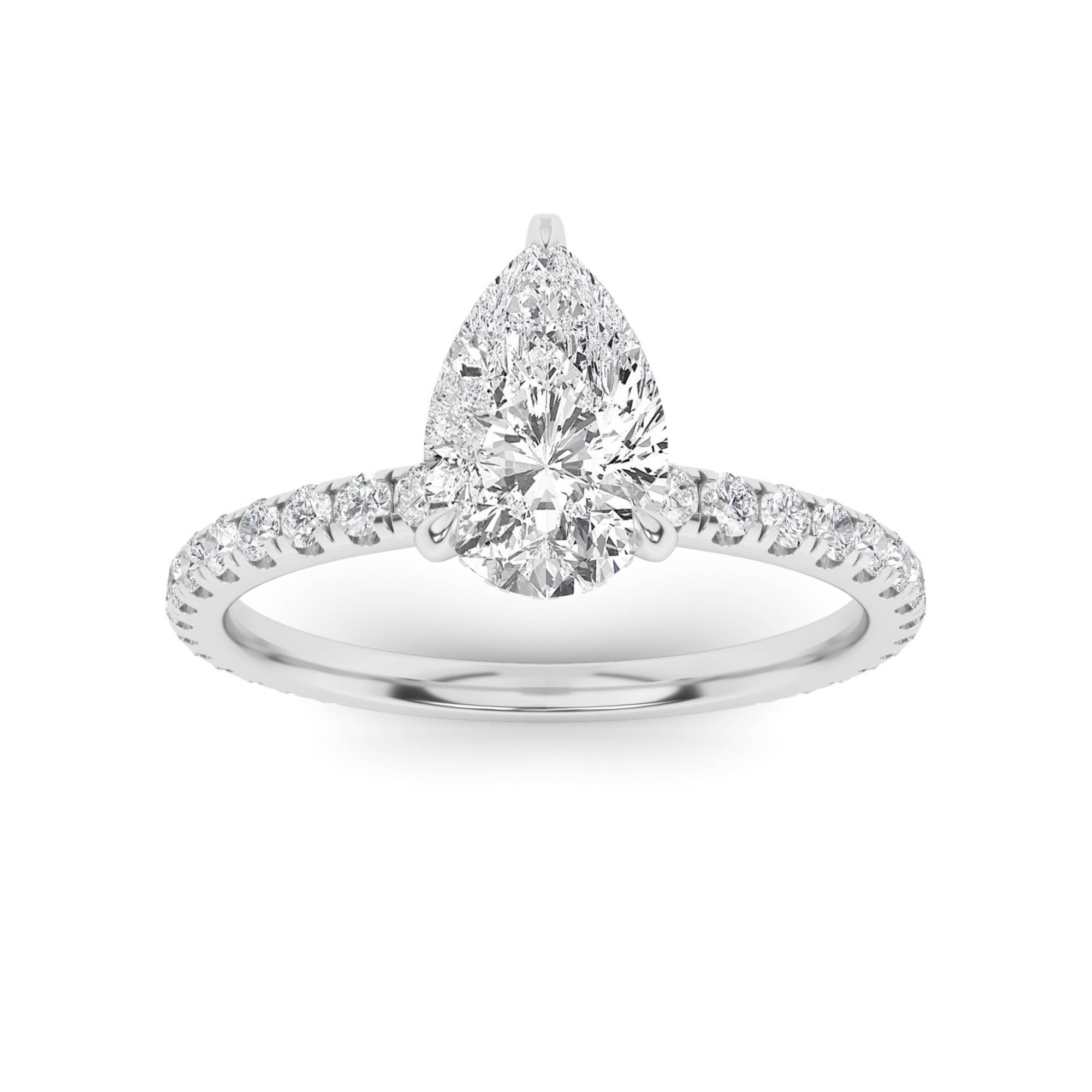 Hidden Halo Elegant Prong Set Oval Side Stone Diamond Engagment Ring in 9K White Gold