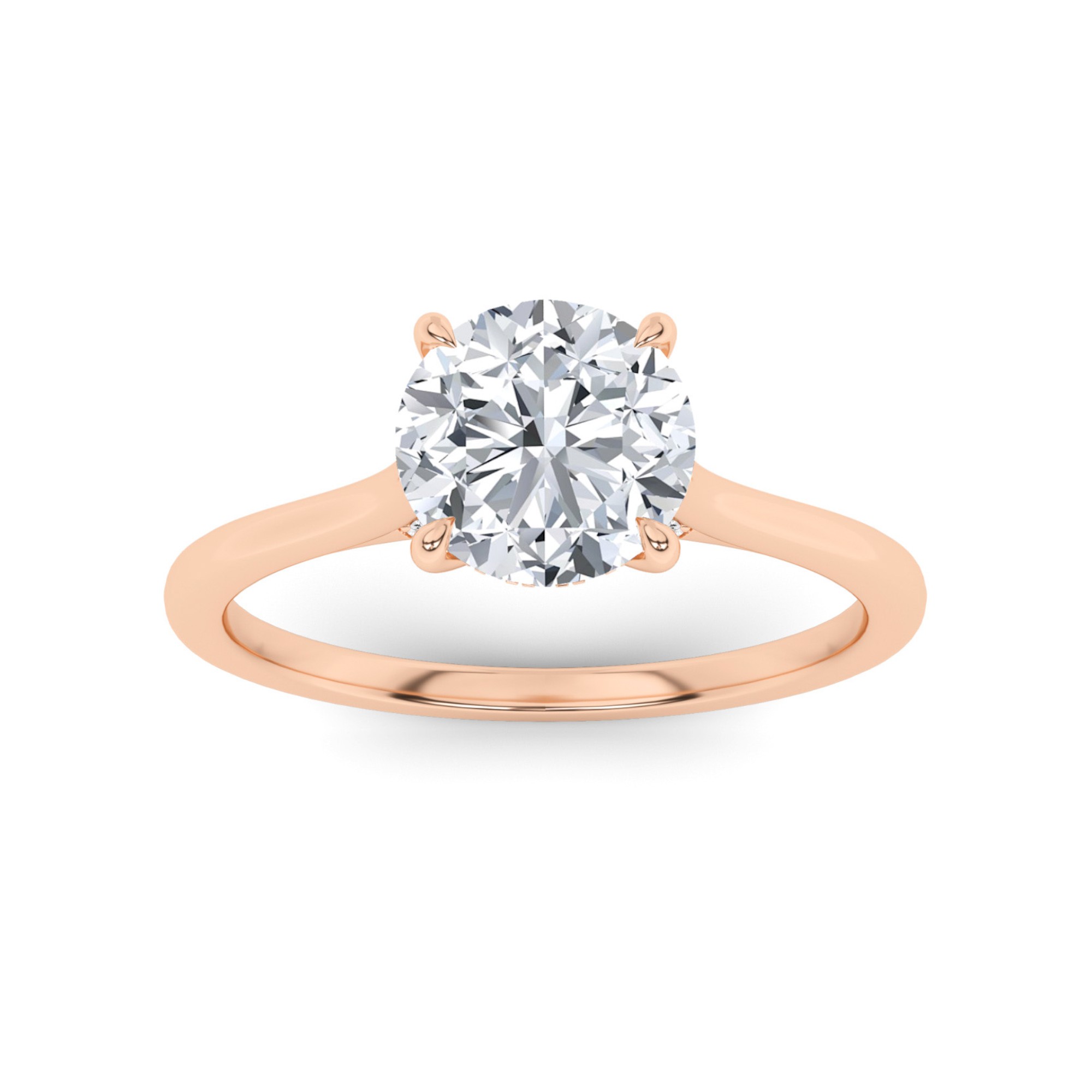 True Love Hidden Halo Prong Set Round Solitaire Diamond Engagement Ring in 9K Rose Gold