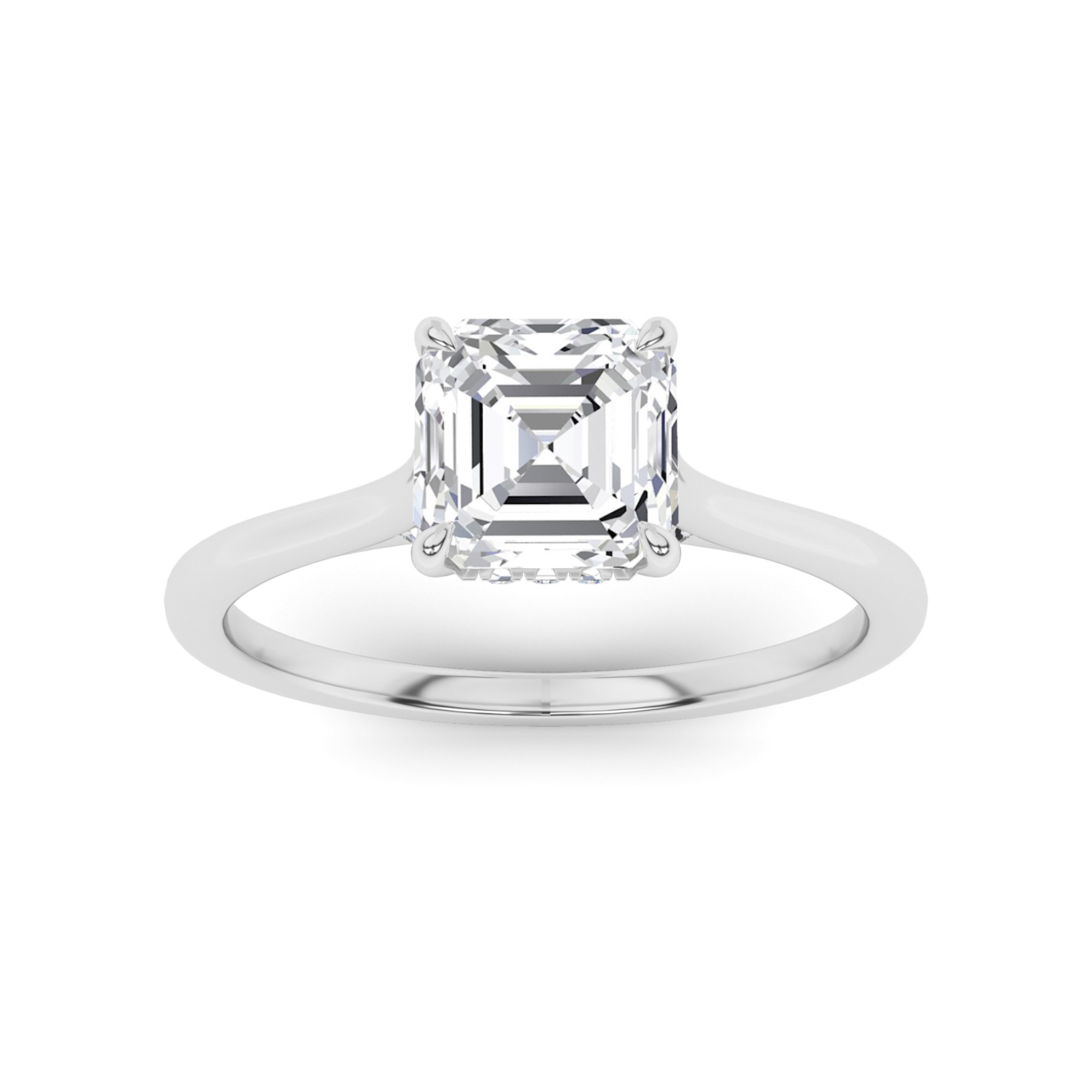 True Love Hidden Halo Prong Set Asscher Solitaire Diamond Engagement Ring in 9K White Gold
