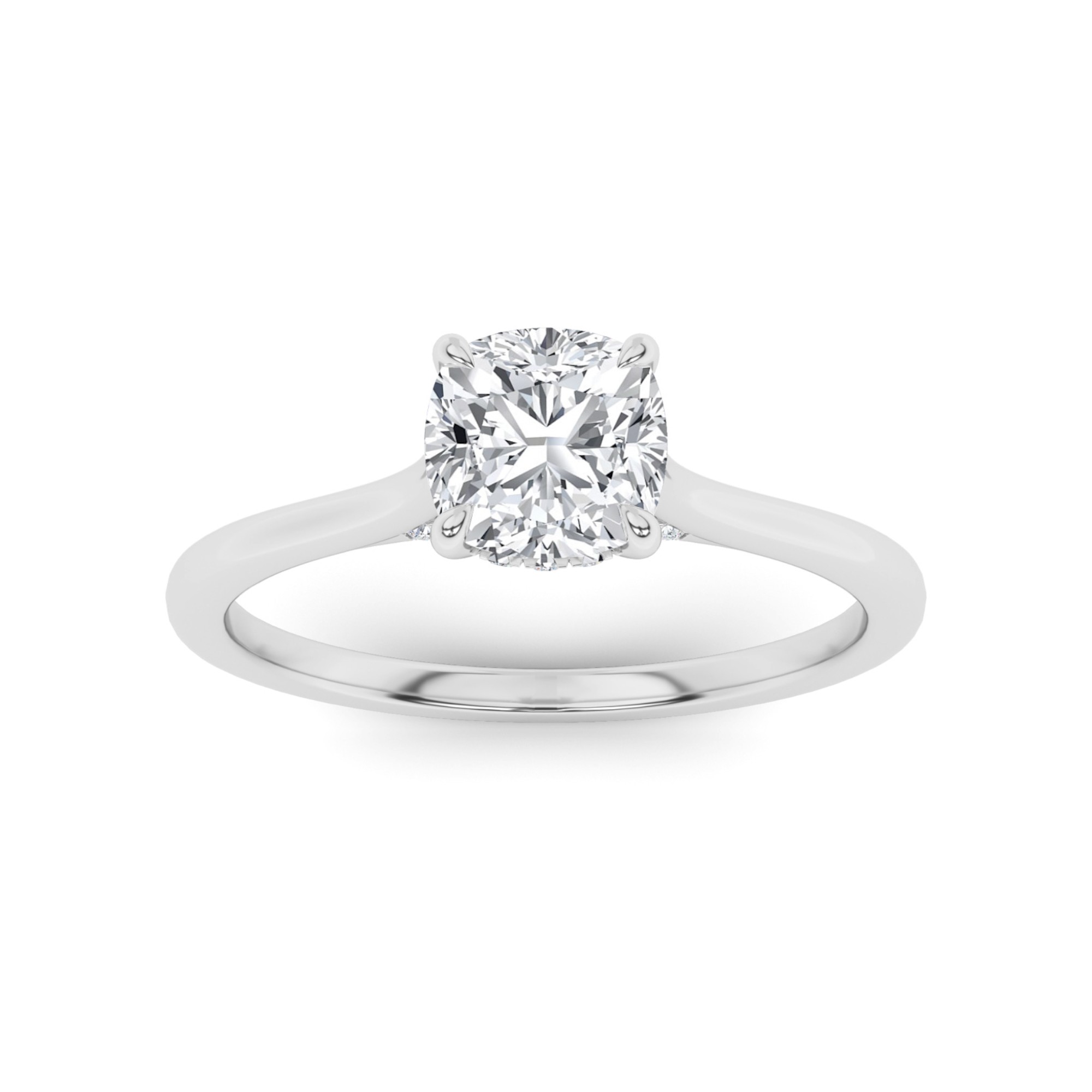 True Love Hidden Halo Prong Set Cushion Solitaire Diamond Engagement Ring in 9K White Gold