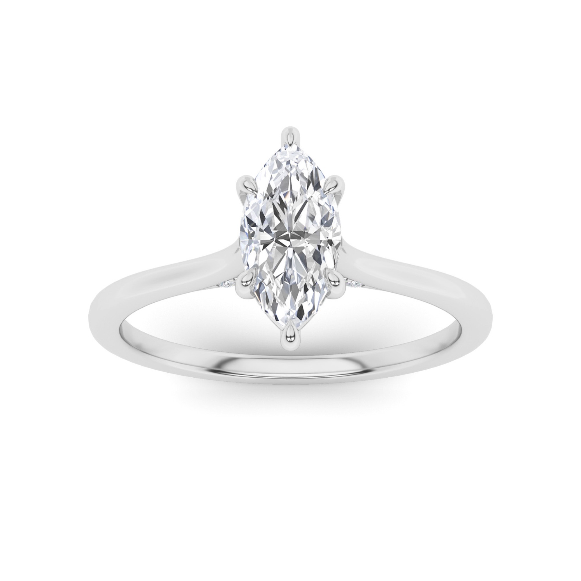True Love Hidden Halo Prong Set Marquise Solitaire Diamond Engagement Ring in 9K White Gold