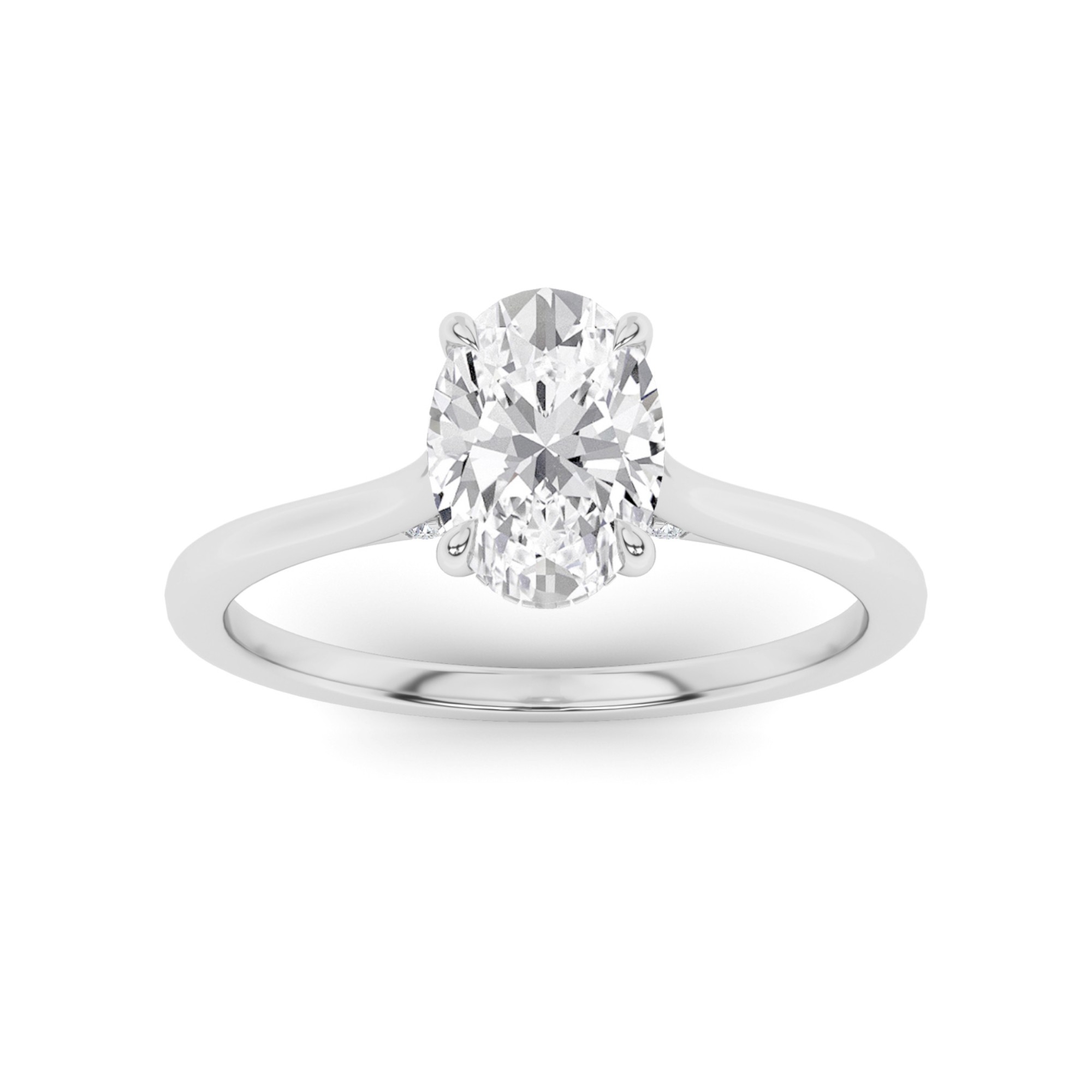 True Love Hidden Halo Prong Set Oval Solitaire Diamond Engagement Ring in 9K White Gold