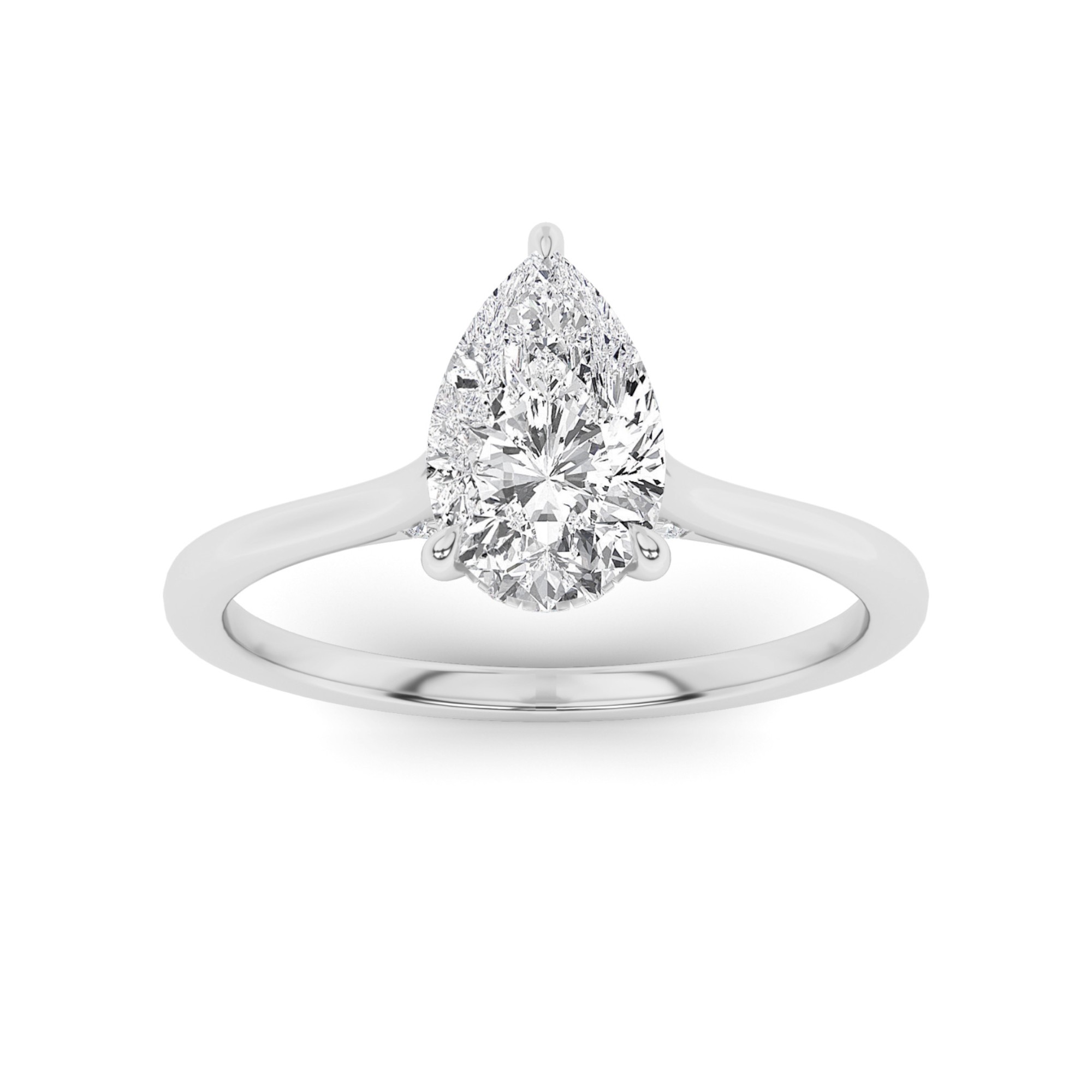 True Love Hidden Halo Prong Set Pear Solitaire Diamond Engagement Ring in 9K White Gold