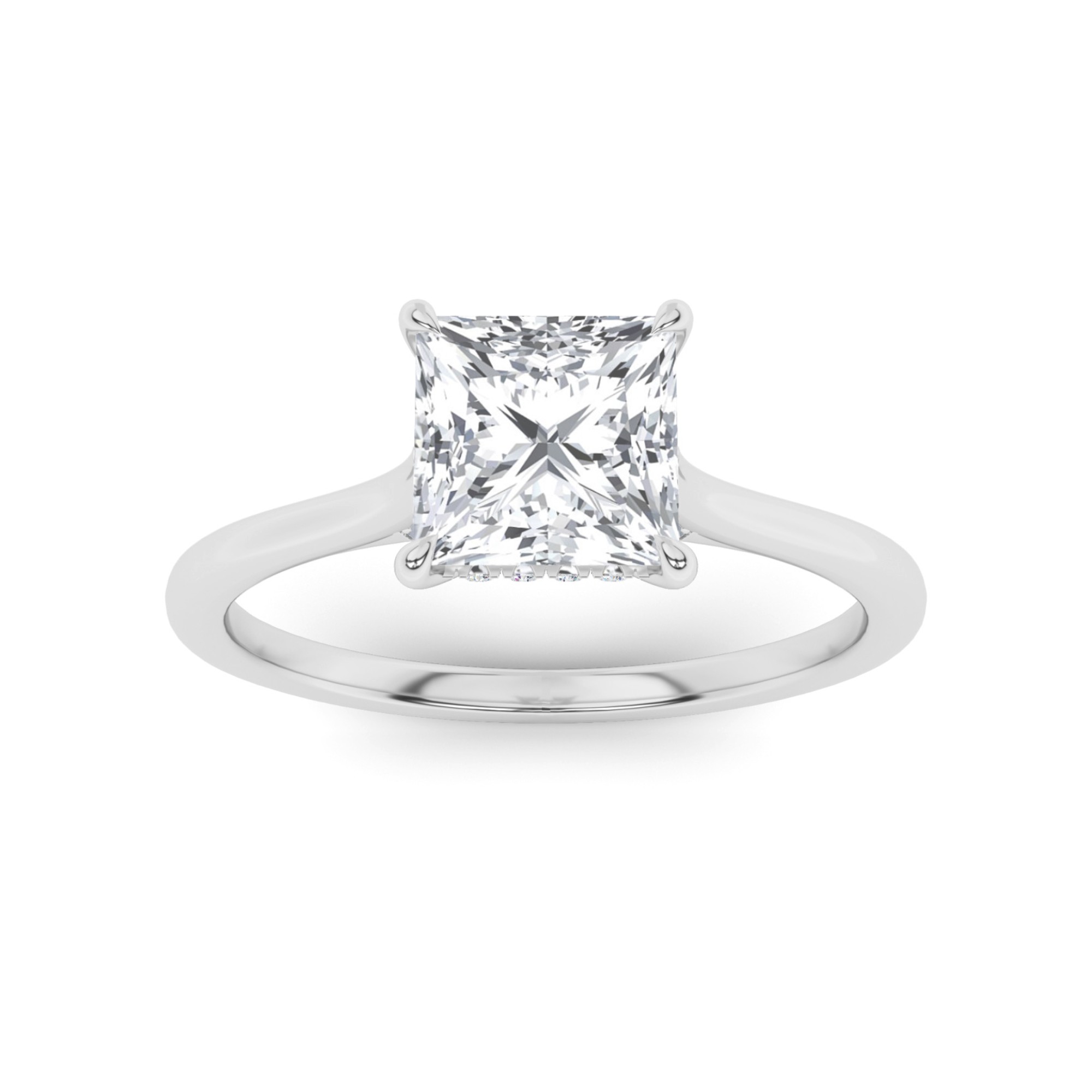 True Love Hidden Halo Prong Set Princess Solitaire Diamond Engagement Ring in 9K White Gold