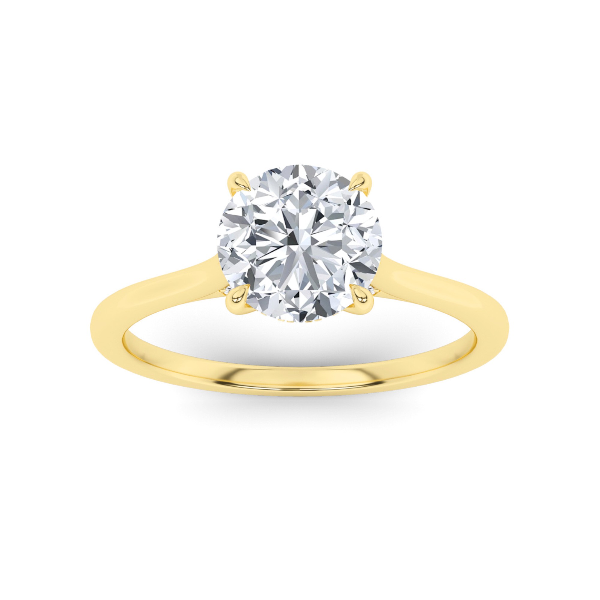 True Love Hidden Halo Prong Set Round Solitaire Diamond Engagement Ring in 9K Yellow Gold