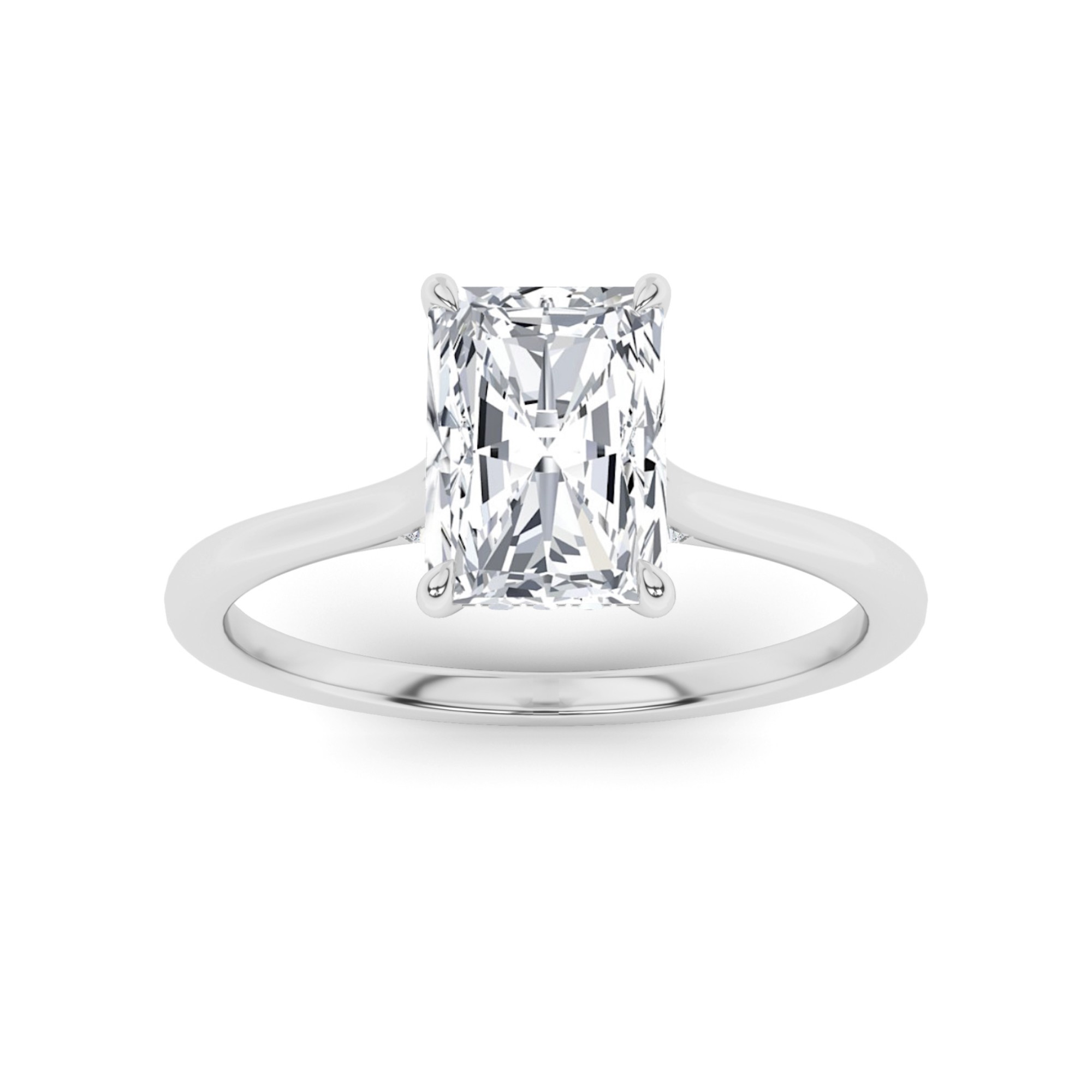 Flower Design Pave Set Radiant Side Stone Diamond Engagement Ring in 9K White Gold