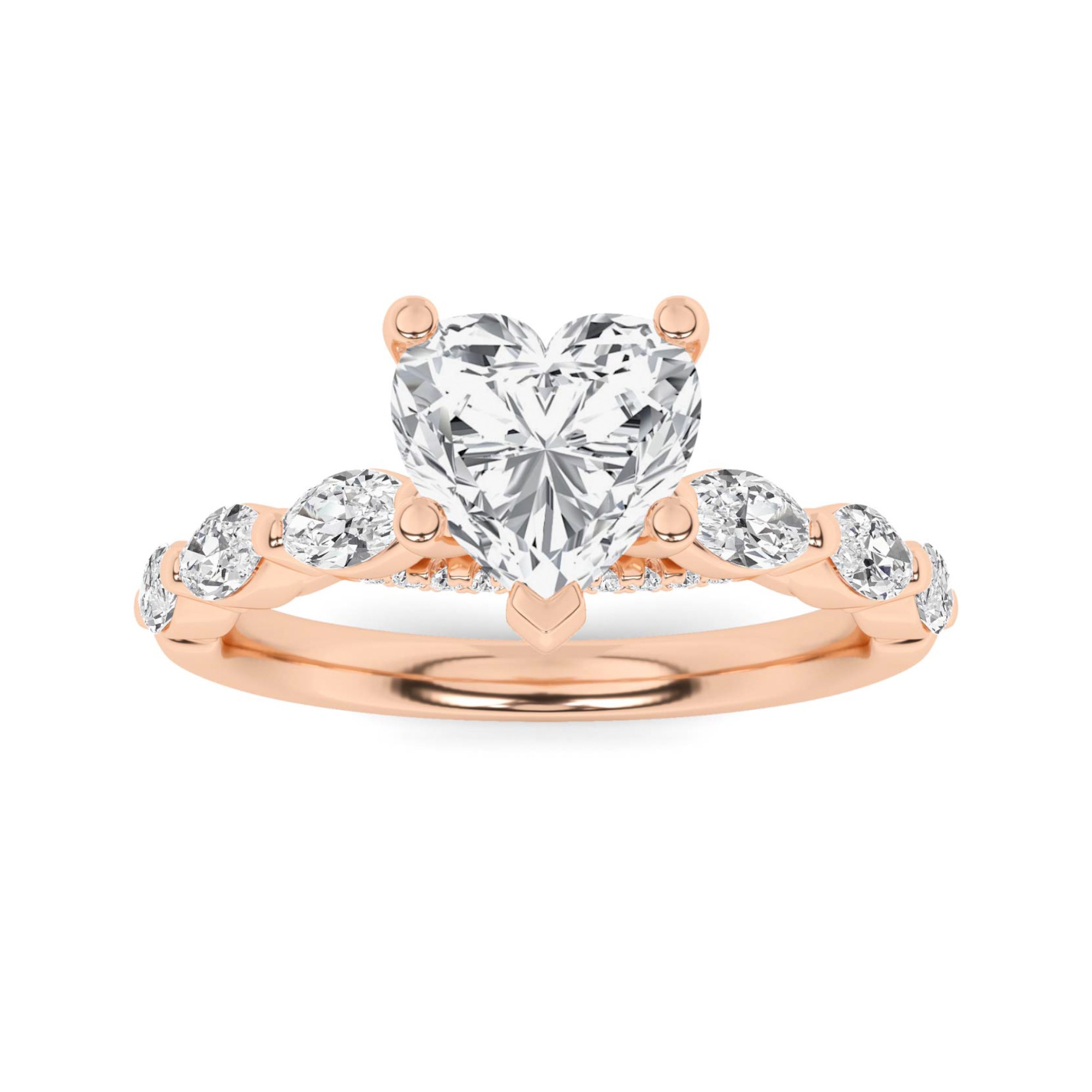 Signature Prong Set Round And Marquise Cut Side Stone Diamond Engagment Ring in 9K Rose Gold