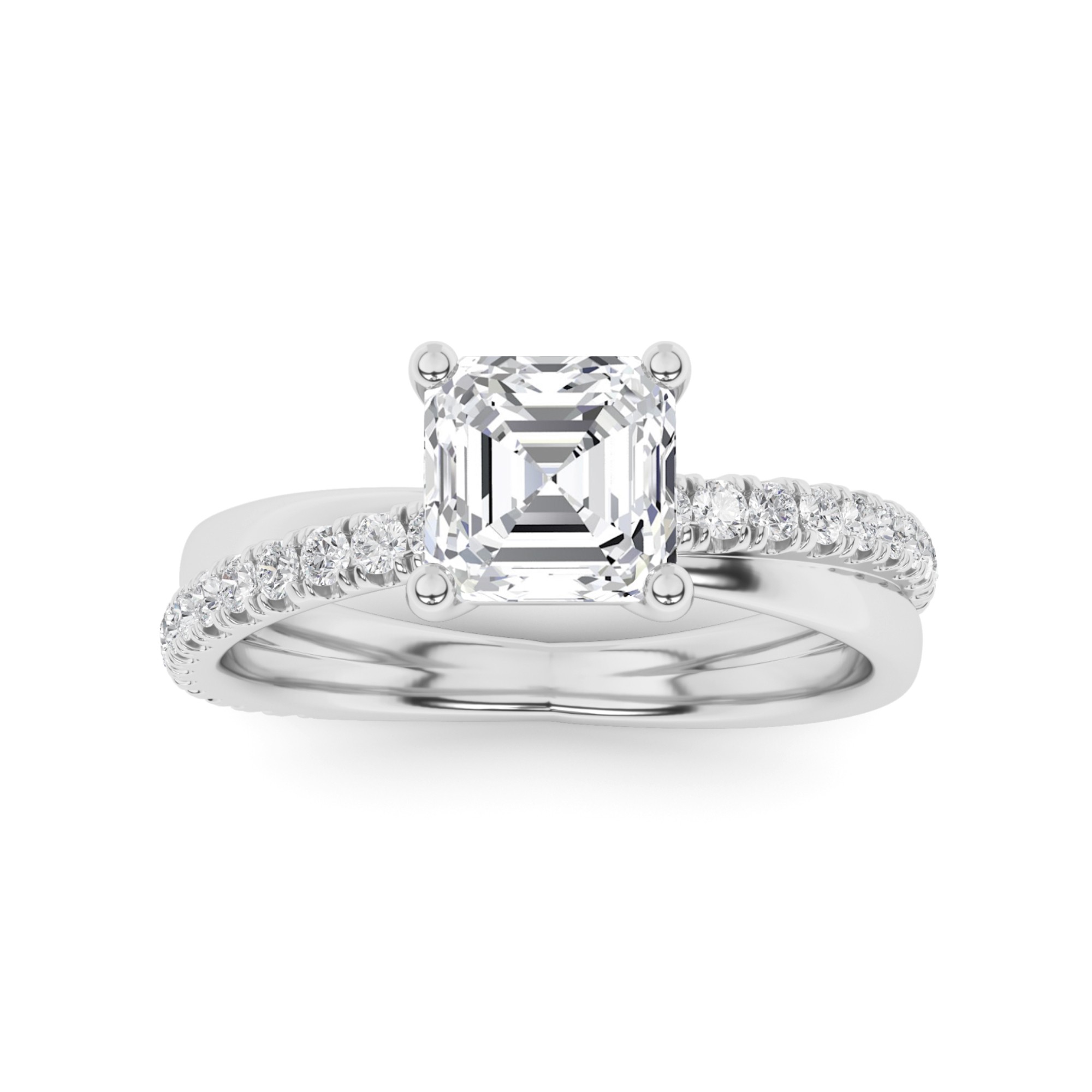 Unique Blend Prong Set Round Side Stone Diamond Engagement Ring in 9K White Gold