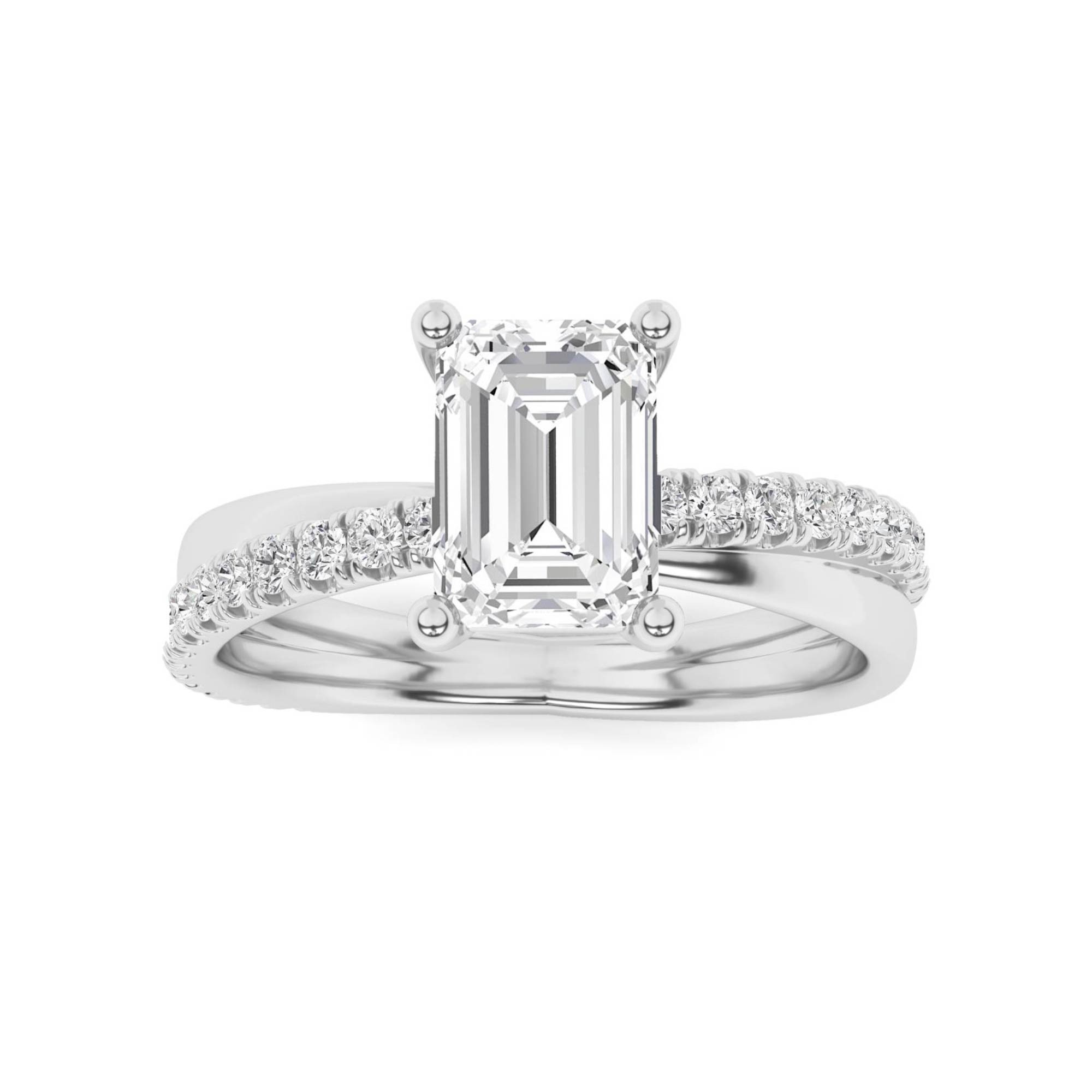 Unique Blend Prong Set Round Side Stone Diamond Engagement Ring in 9K White Gold