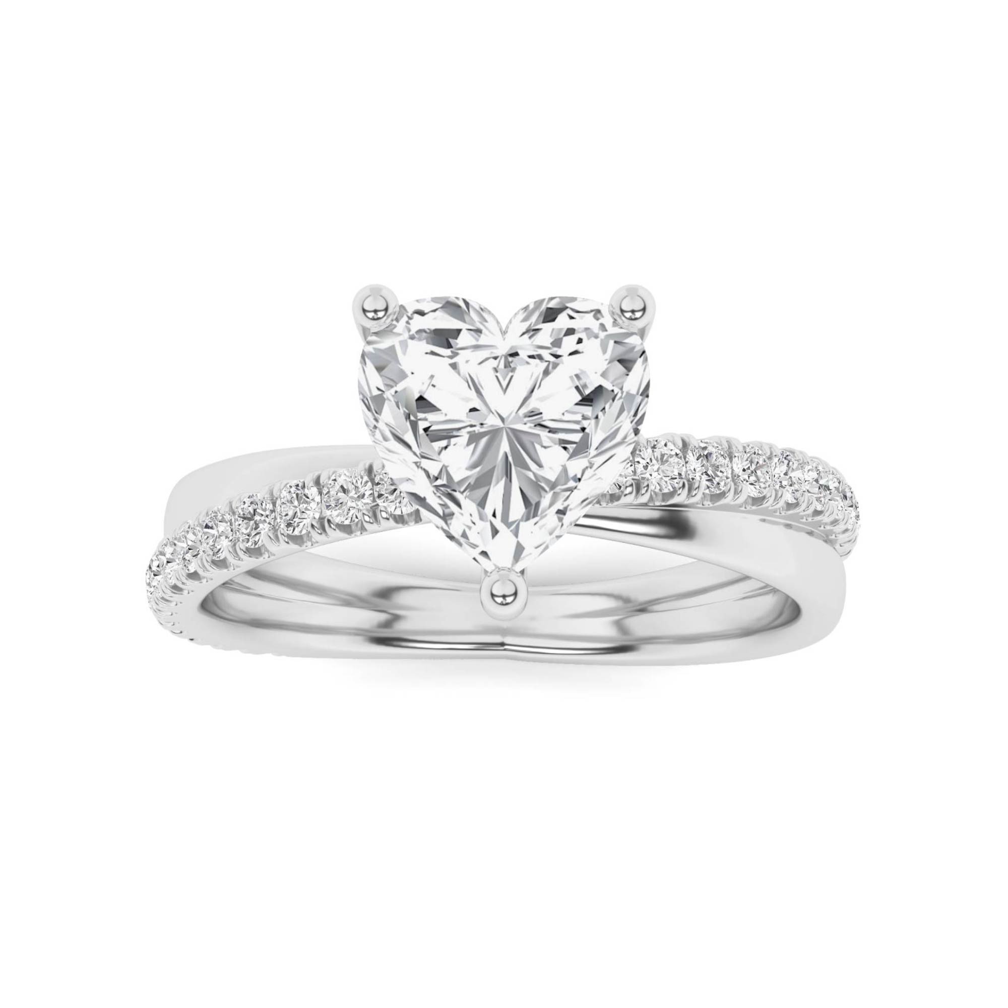 Unique Blend Prong Set Round Side Stone Diamond Engagement Ring in 9K White Gold