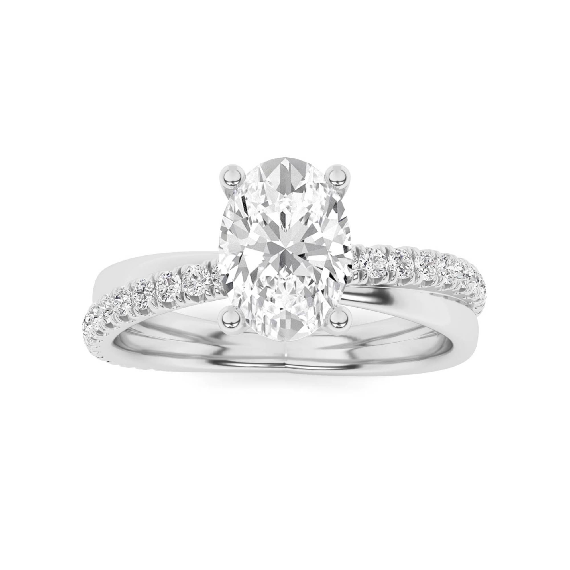 Unique Blend Prong Set Round Side Stone Diamond Engagement Ring in 9K White Gold