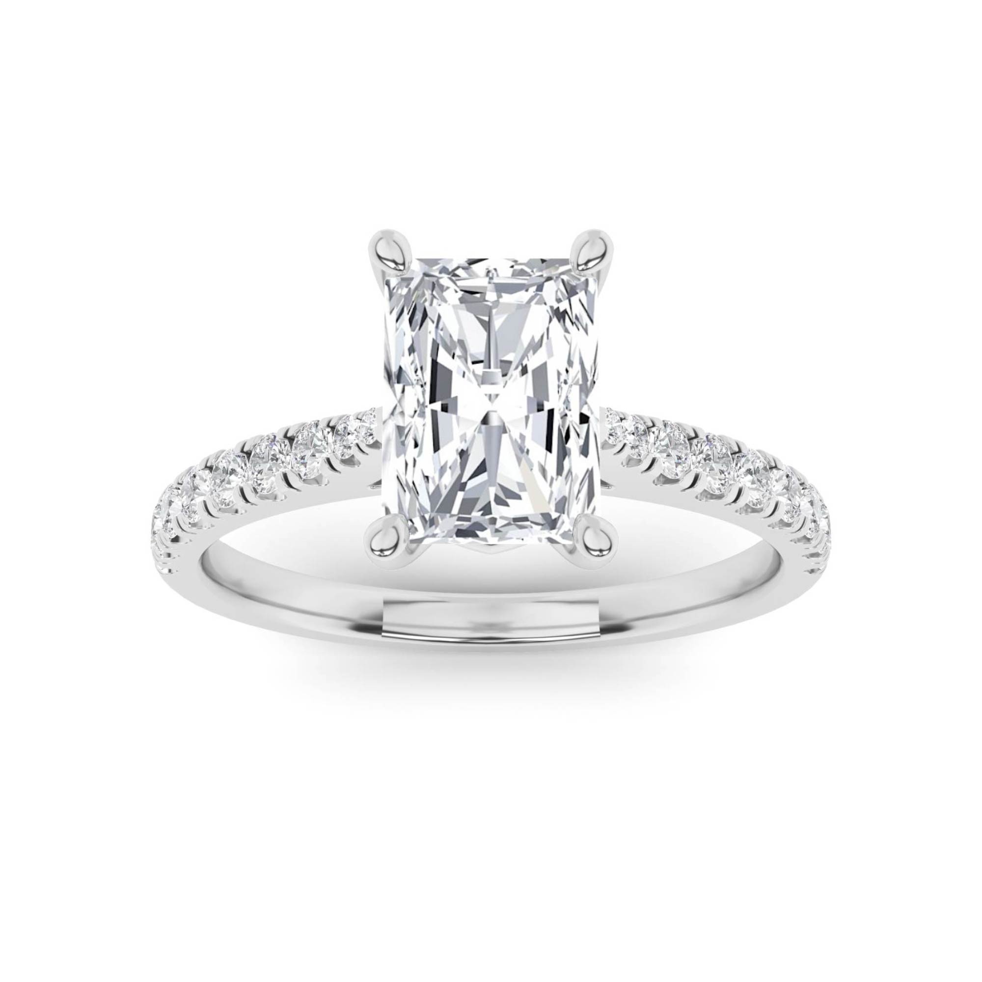 Prong Set Flower Set Radiant Cut Side Stone Diamond Engagment Ring