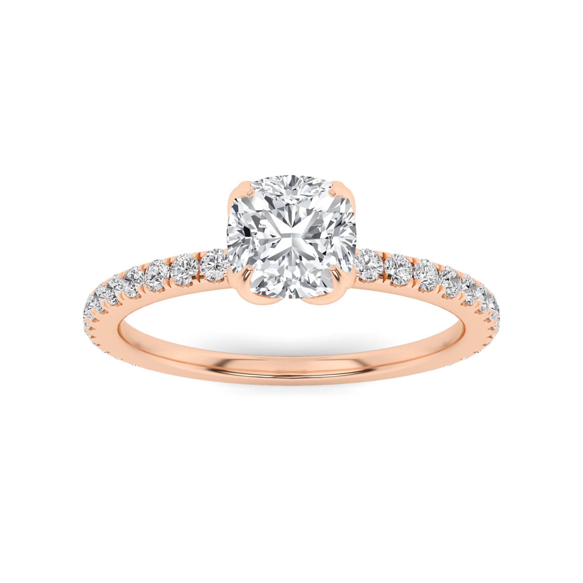 Enchanted 4 Prong Flower Round Side Stone Diamond Engagement Ring in 9K Rose Gold