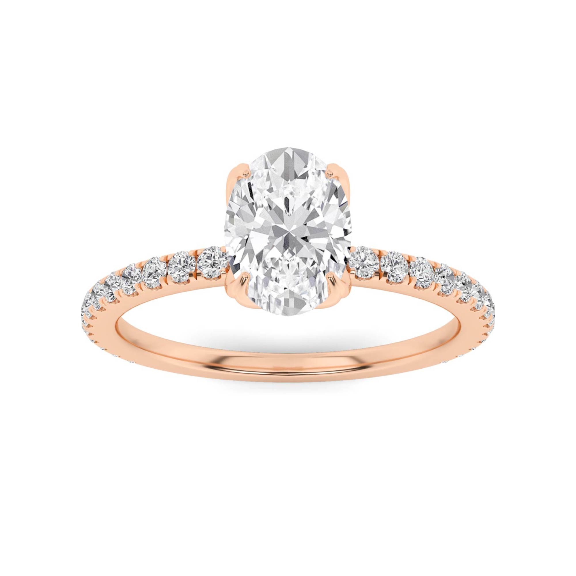 Enchanted 4 Prong Flower Round Side Stone Diamond Engagement Ring in 9K Rose Gold