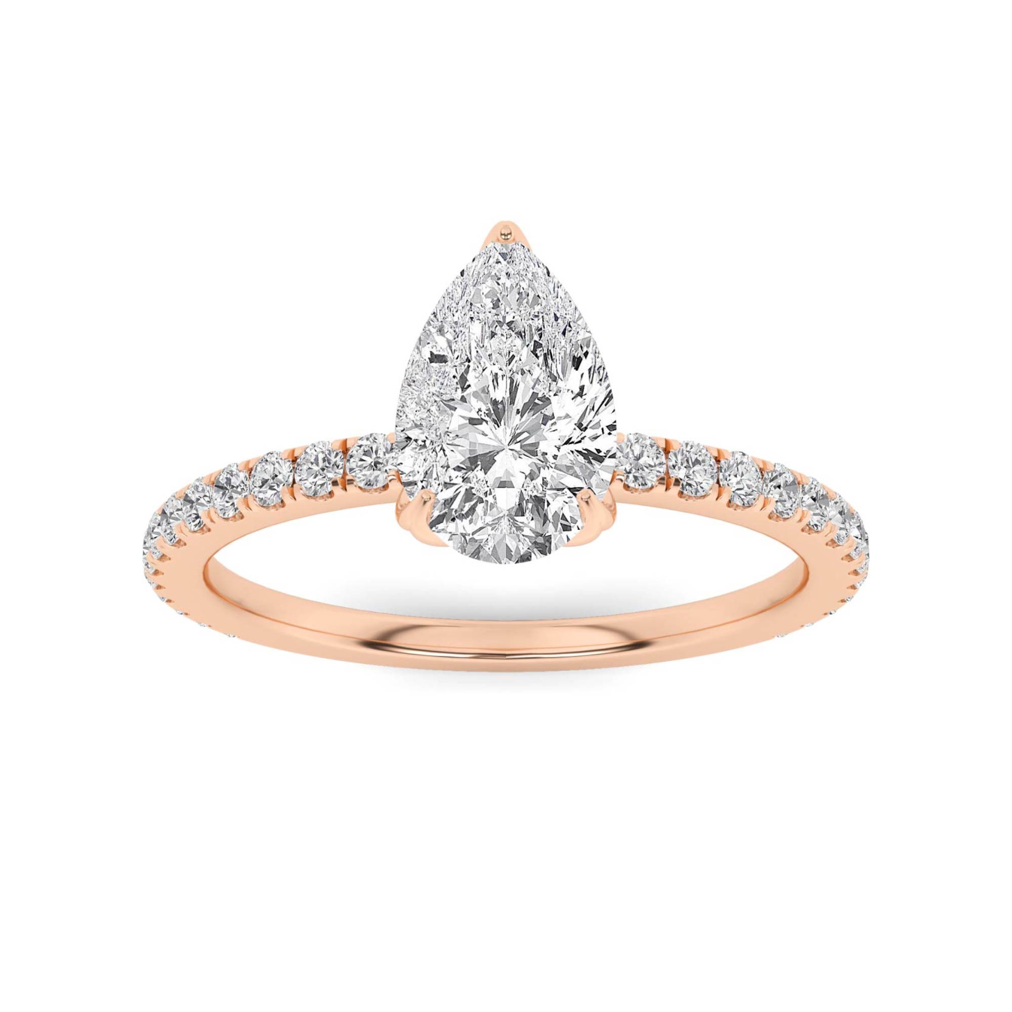 Enchanted 4 Prong Flower Round Side Stone Diamond Engagement Ring in 9K Rose Gold