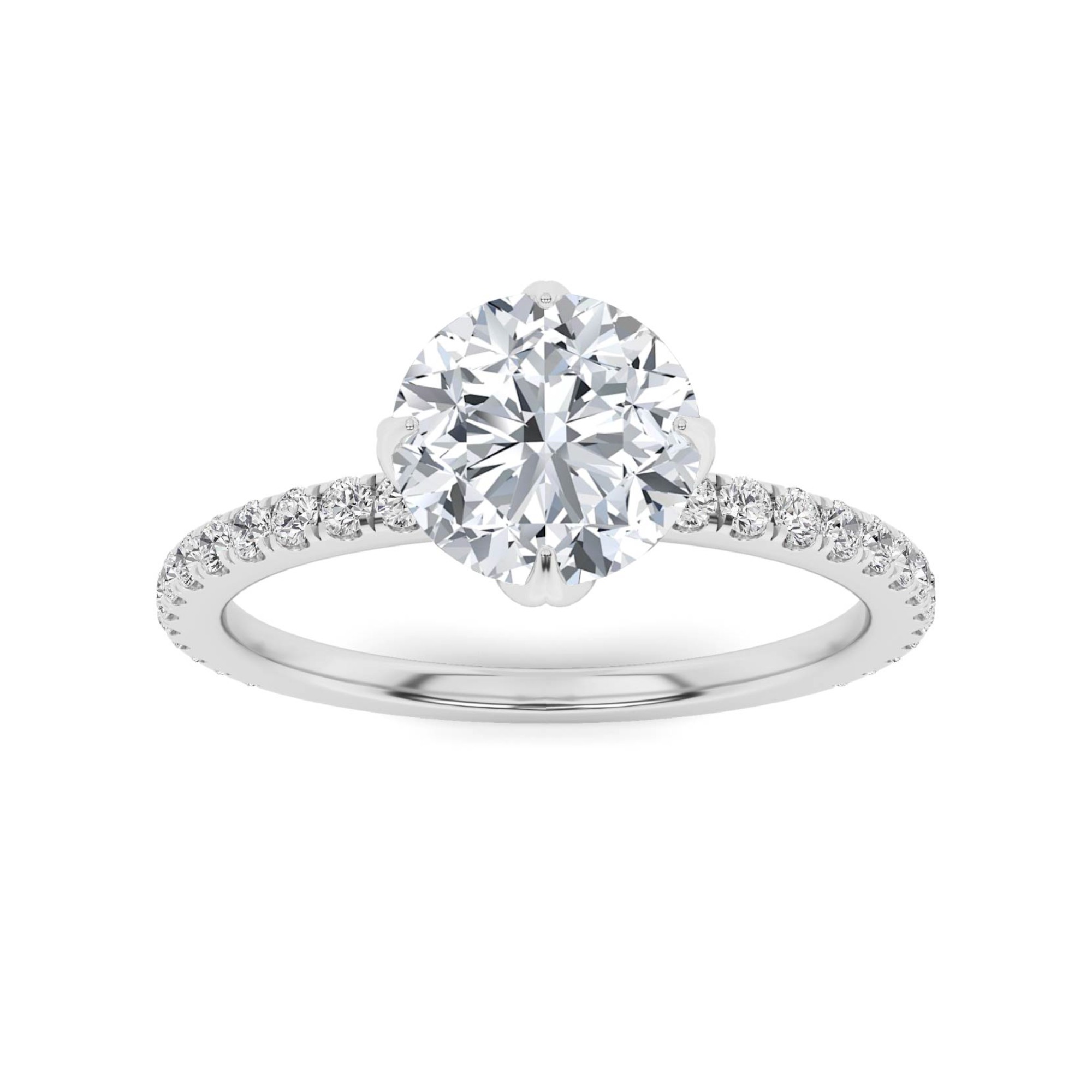 Enchanted 4 Prong Flower Round Side Stone Diamond Engagement Ring in 9K Rose Gold