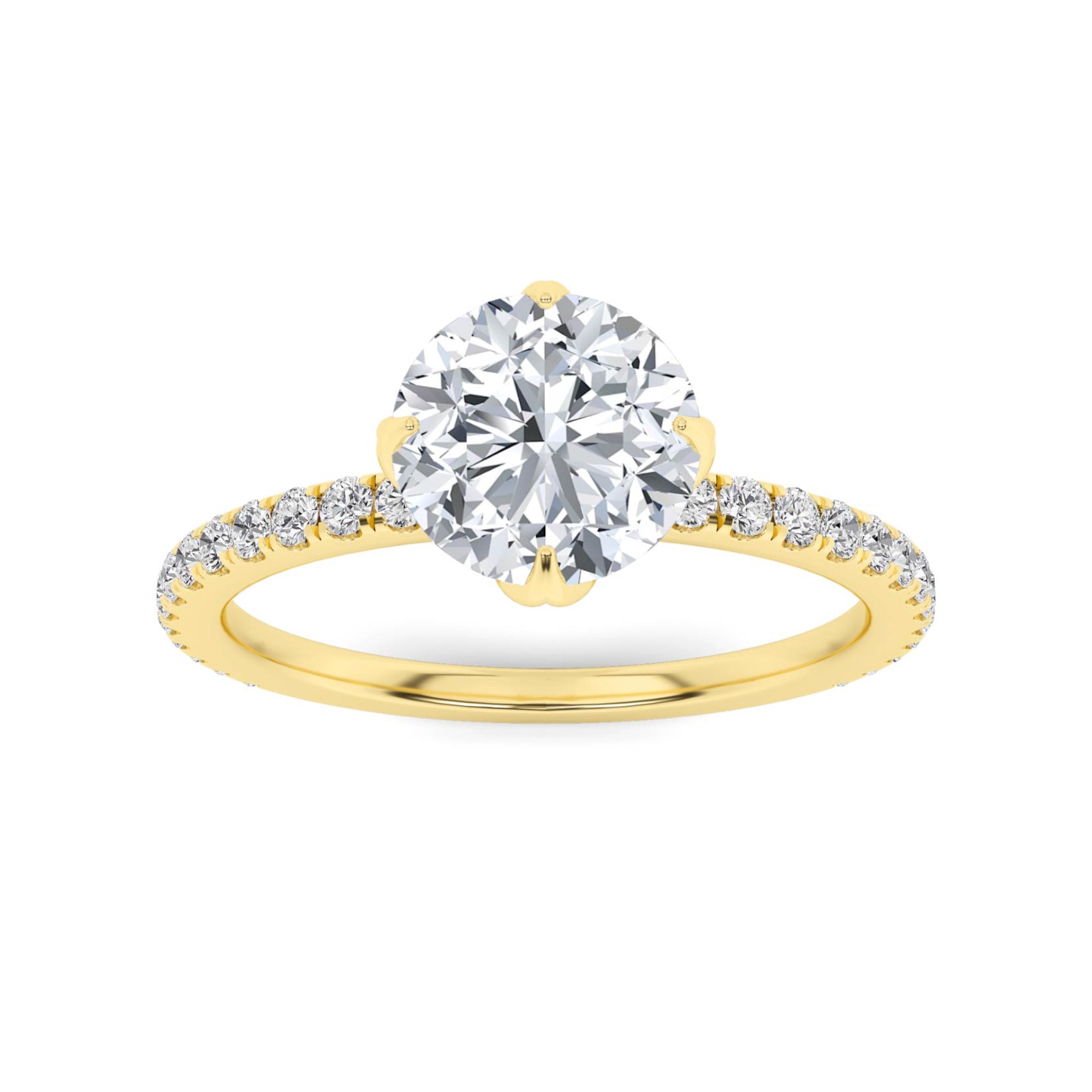 Enchanted 4 Prong Flower Round Side Stone Diamond Engagement Ring in 9K Rose Gold