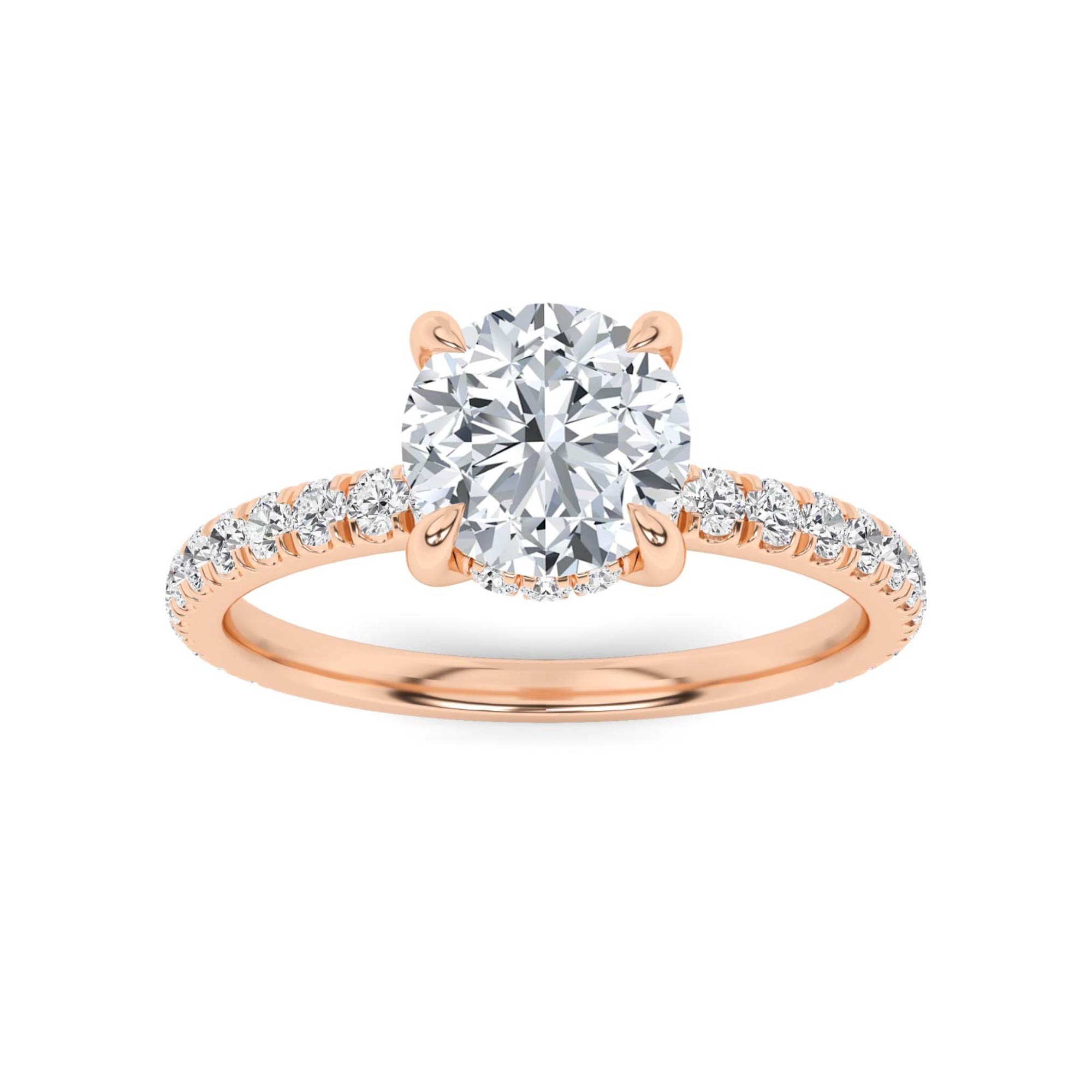 Classic Hidden Halo V Claw Round Side Stone Diamond Engagement Ring in 9K White Gold
