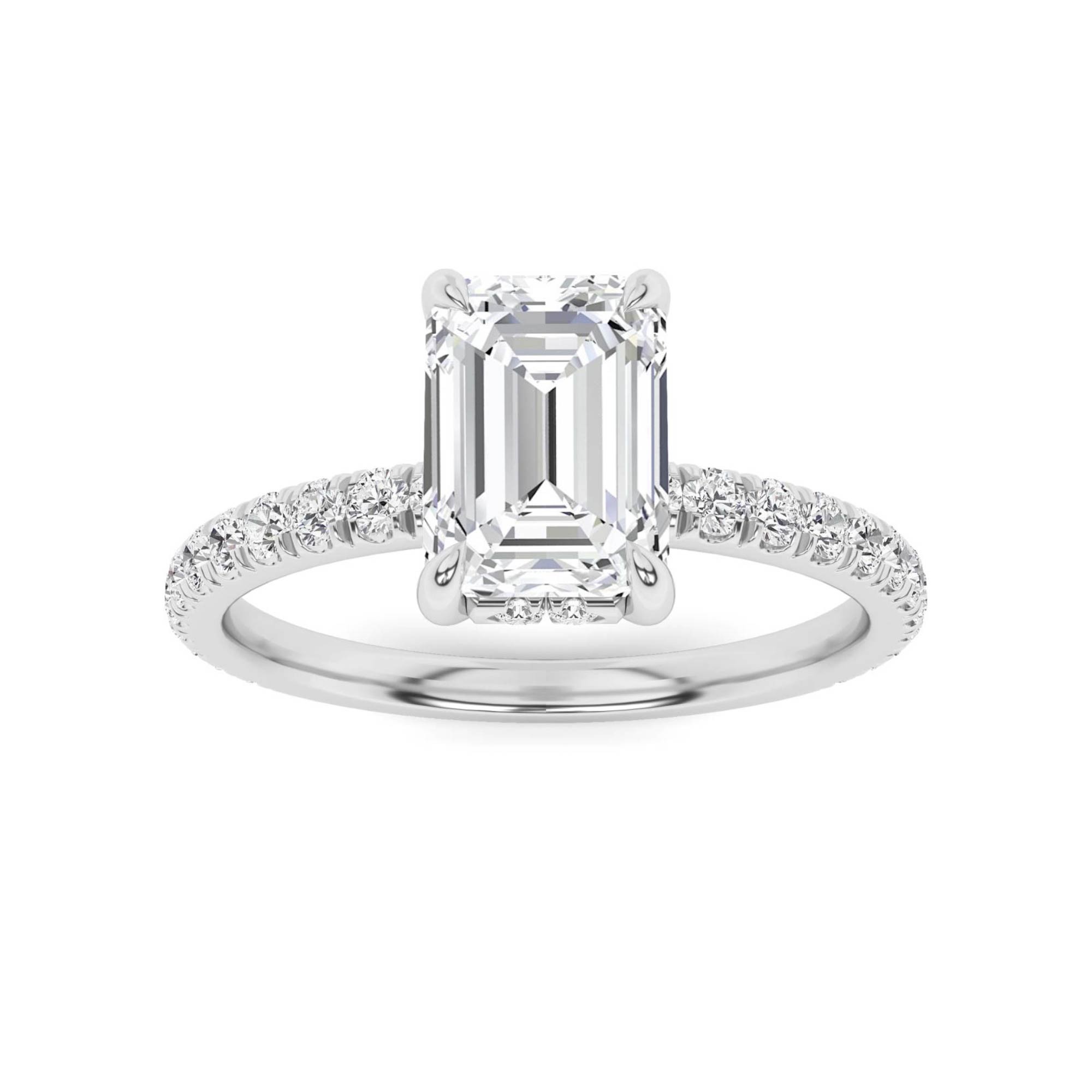 Classic Hidden Halo V Claw Round Side Stone Diamond Engagement Ring in 9K White Gold