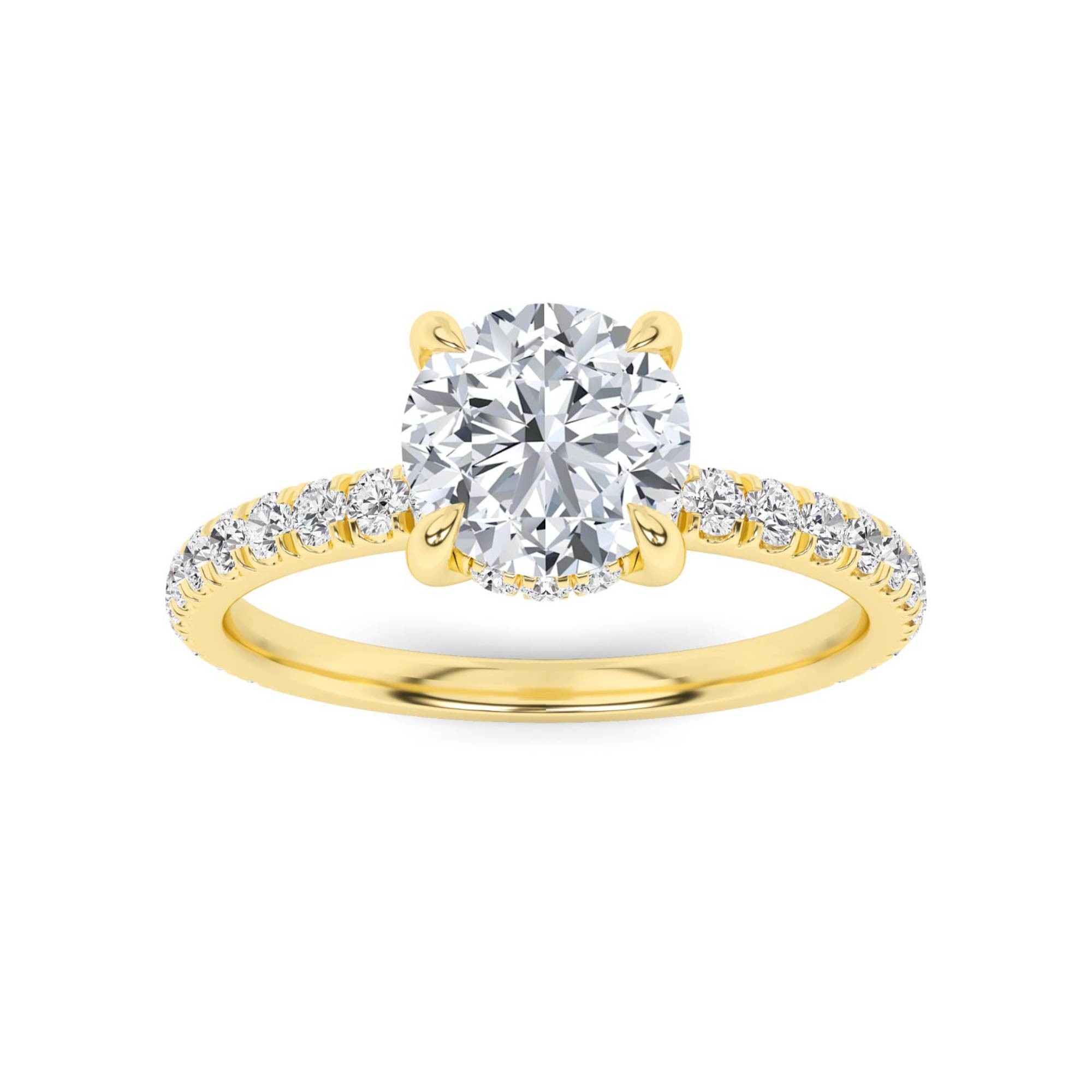 Classic Hidden Halo V Claw Round Side Stone Diamond Engagement Ring in 9K White Gold