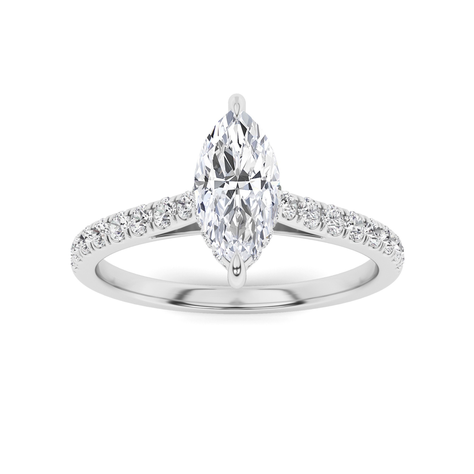 Split Shoulder 4 Prong Round Side Stone Diamond Engagement Ring in 9K White Gold