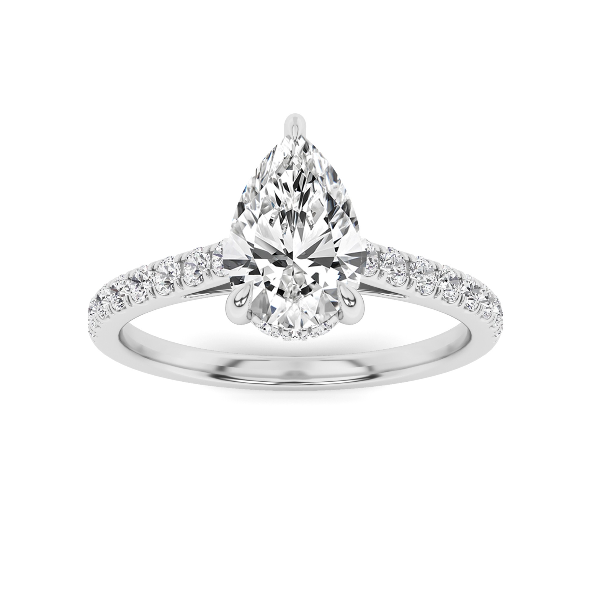 Split Shoulder 4 Prong Round Side Stone Diamond Engagement Ring in 9K White Gold