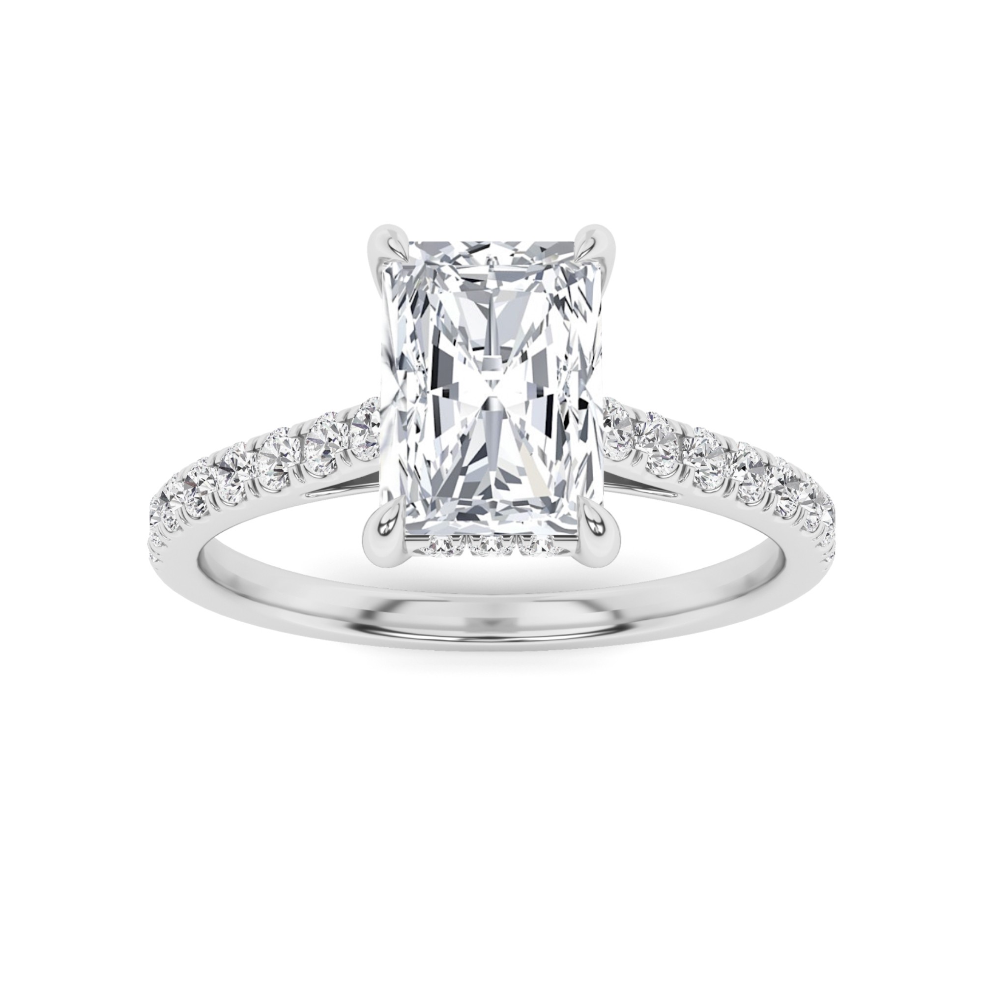 Split Shoulder Prong Set Radiant Side Stone Diamond Engagement Ring in 9K White Gold