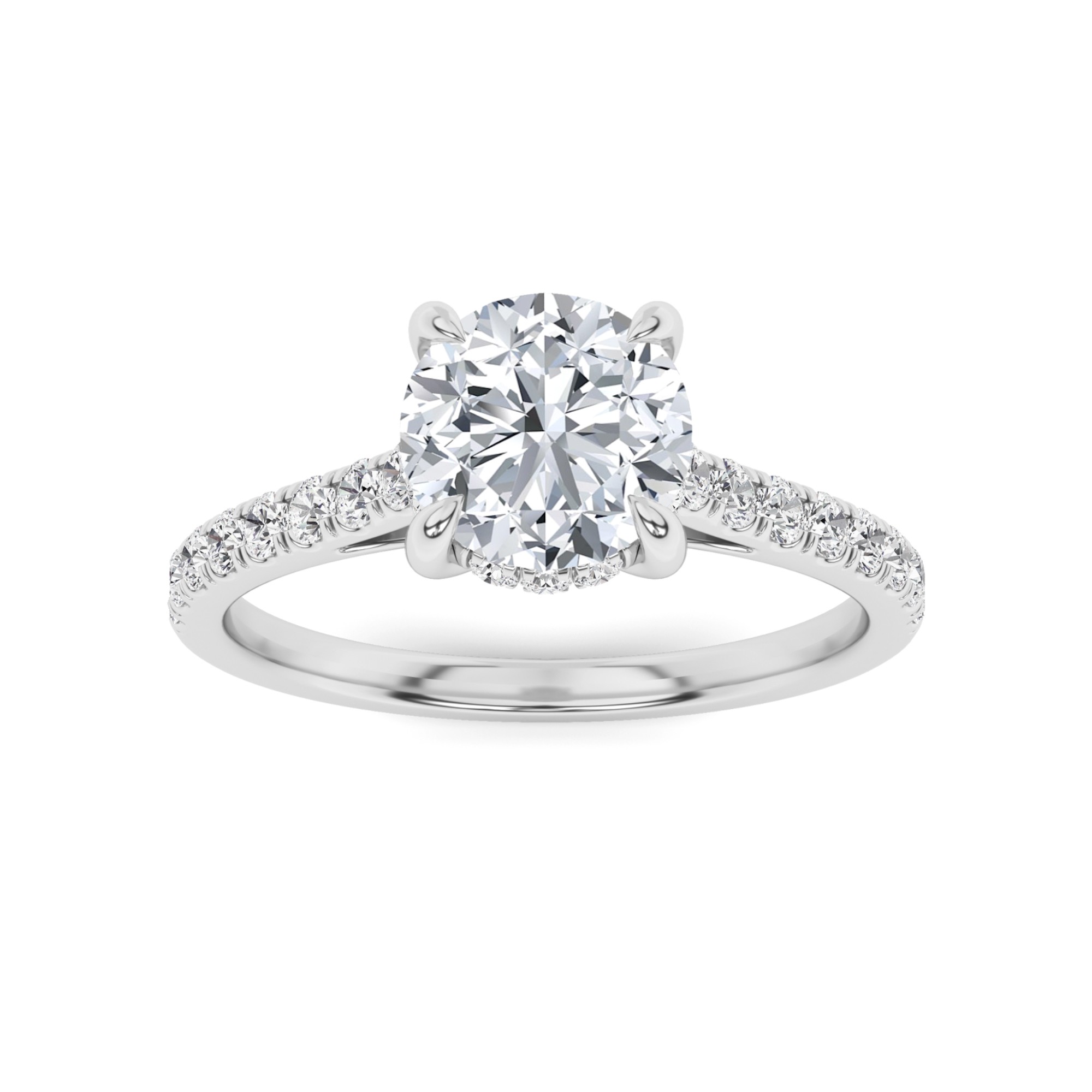 Split Shoulder 4 Prong Round Side Stone Diamond Engagement Ring in 9K White Gold