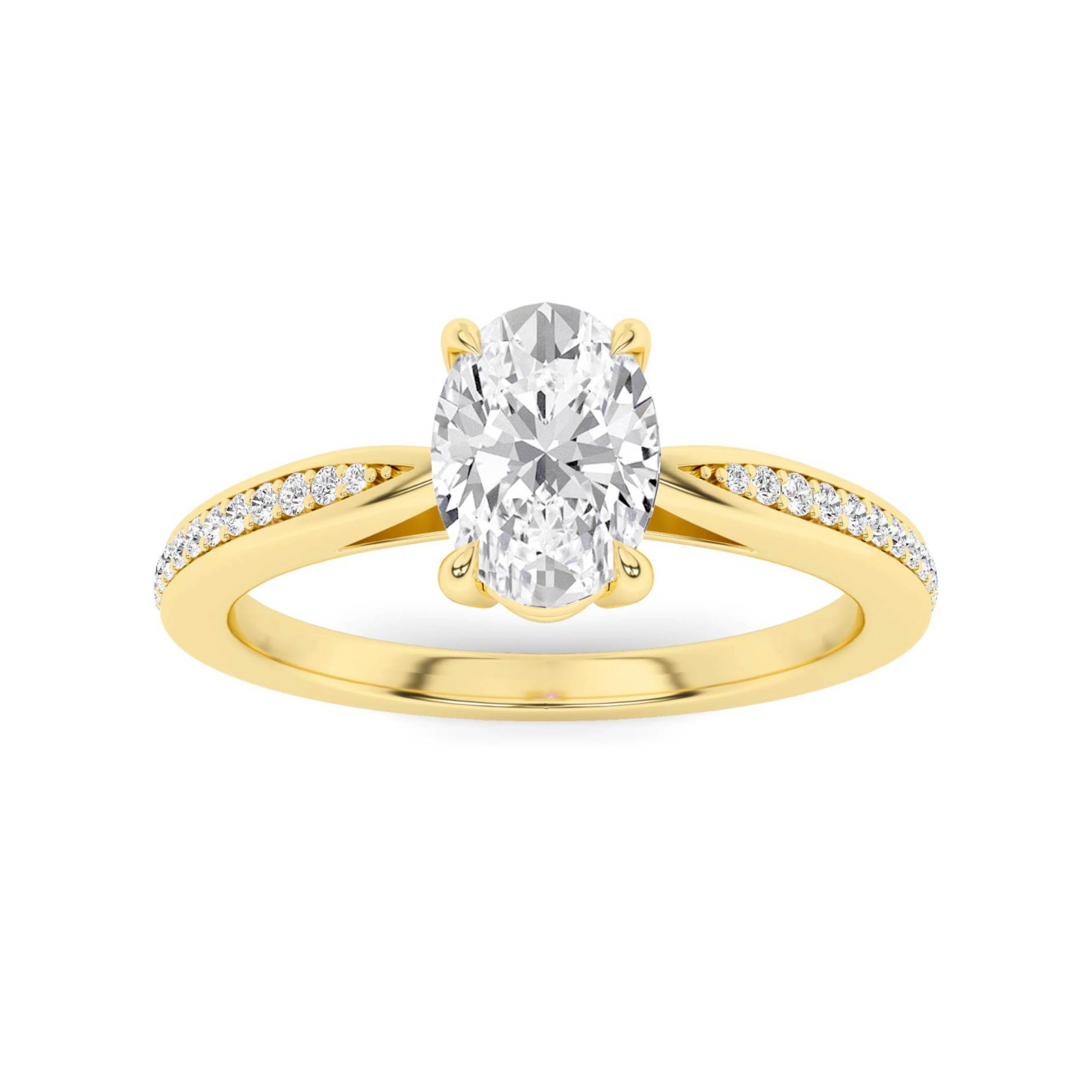 Traditional Prong Set Oval Cut  Side Stone Diamond Engagment Ring in 9K Yellow Gold