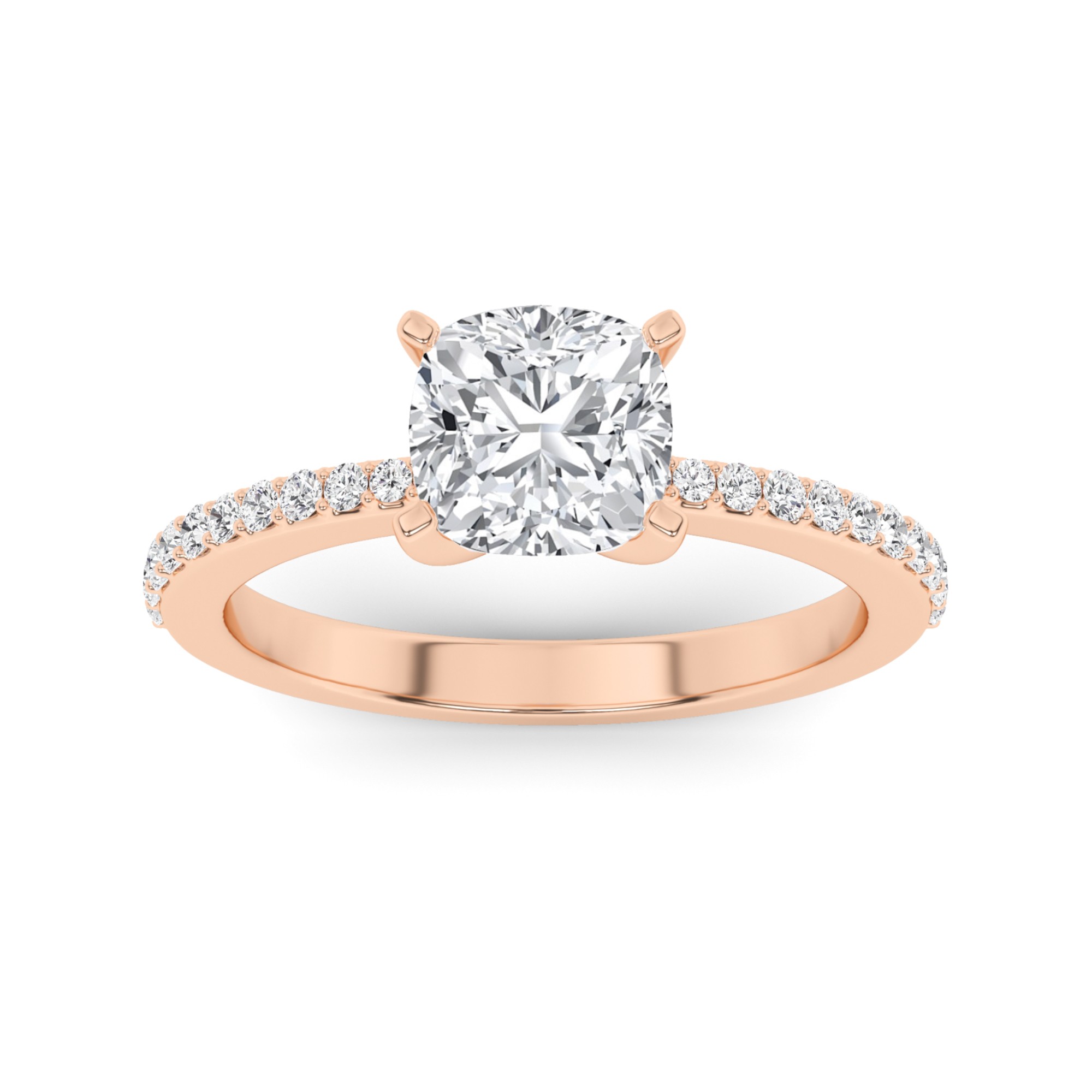 Soulmate Prong Set Cushion Cut  Side Stone Diamond Engagment Ring in 9K Rose Gold