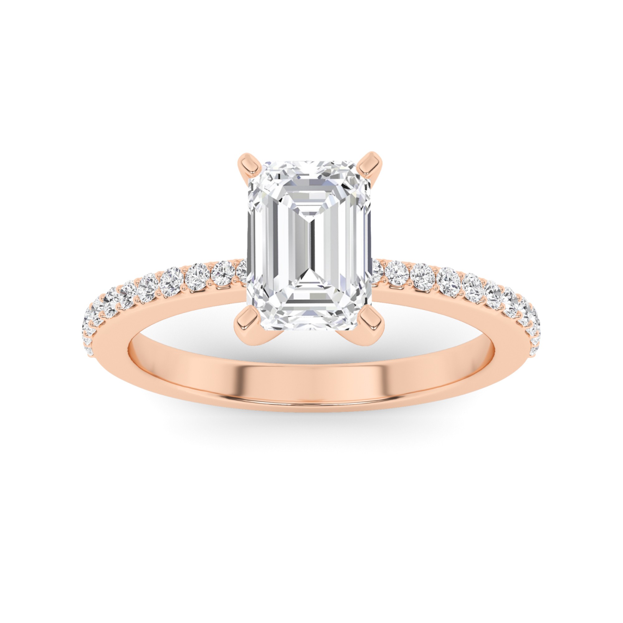 Soulmate Prong Set Emerald Cut  Side Stone Diamond Engagment Ring in 9K Rose Gold