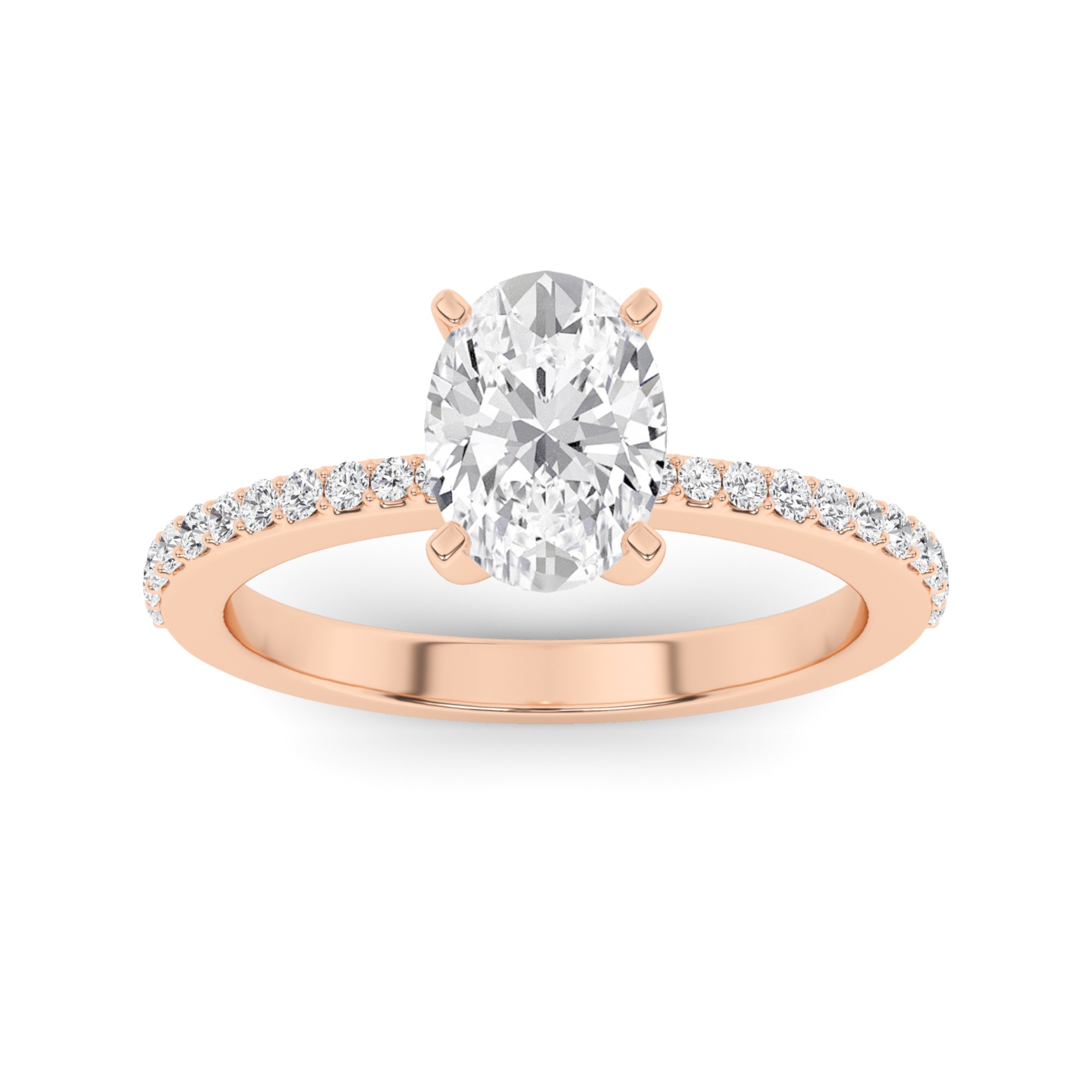 Soulmate 4 Prong Oval Cut  Side Stone Diamond Engagment Ring in 9K Rose Gold