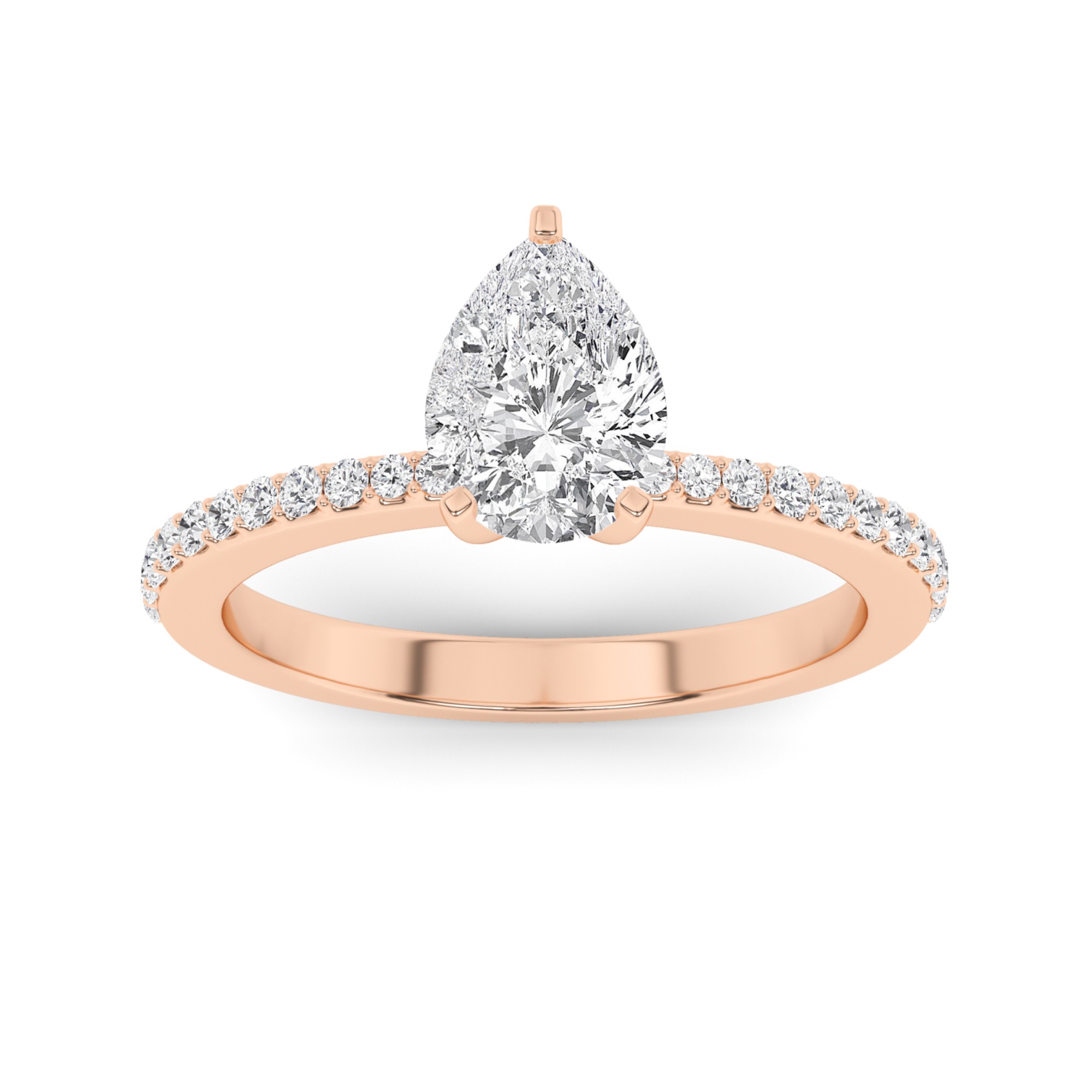 Soulmate Prong Set Pear Cut  Side Stone Diamond Engagment Ring in 9K Rose Gold