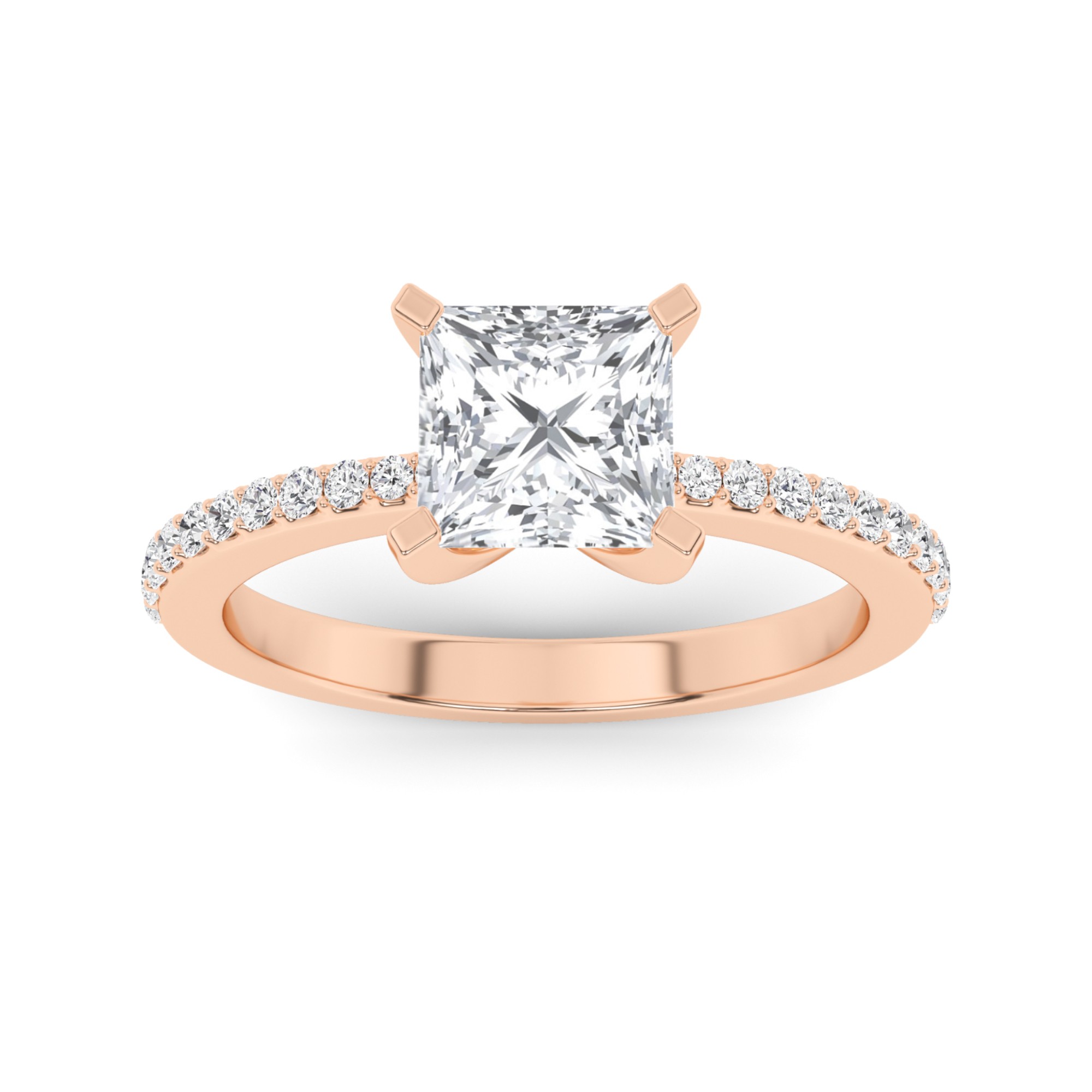 Soulmate Prong Set Princess Cut  Side Stone Diamond Engagment Ring in 9K Rose Gold