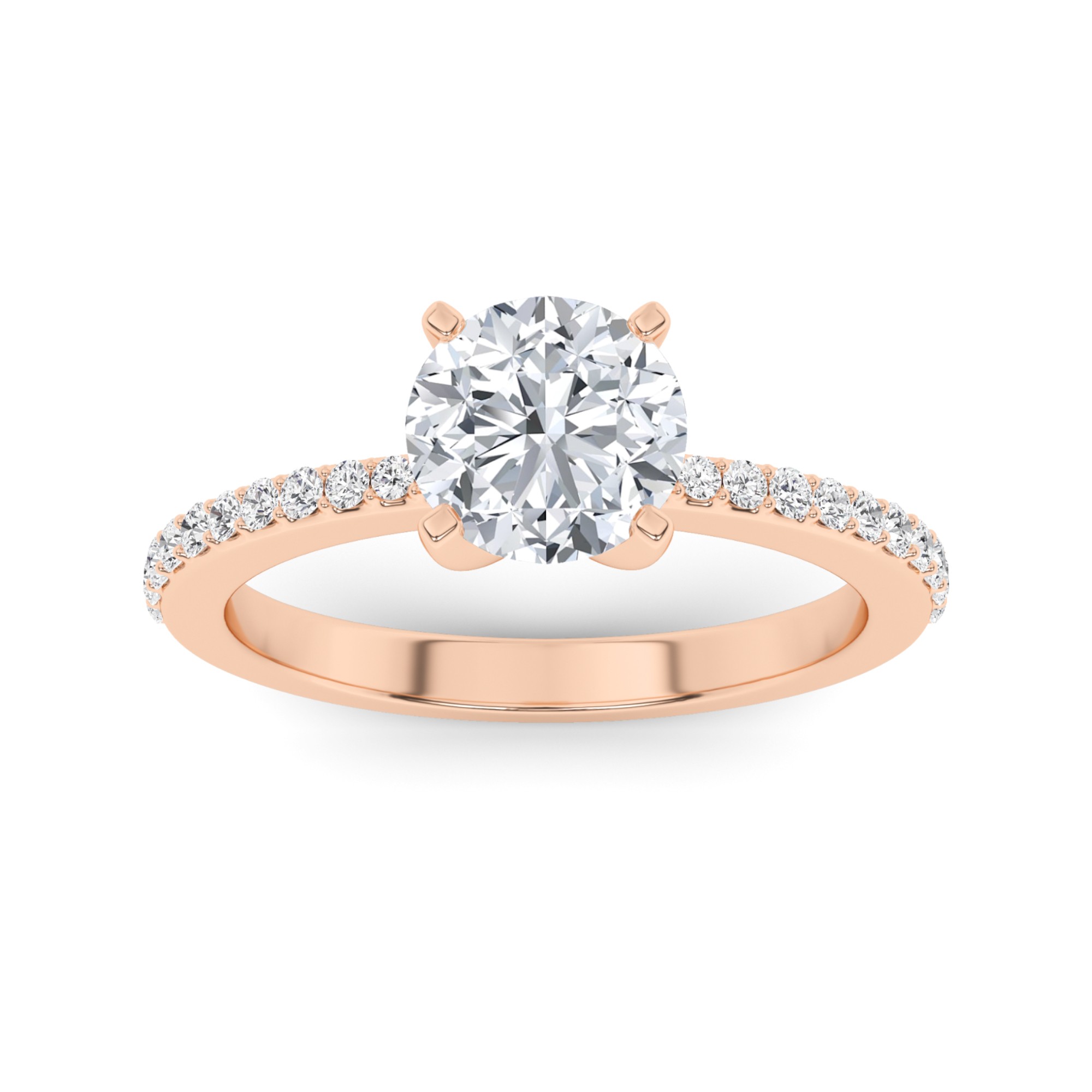Soulmate Prong Set Round Cut  Side Stone Diamond Engagment Ring in 9K Rose Gold
