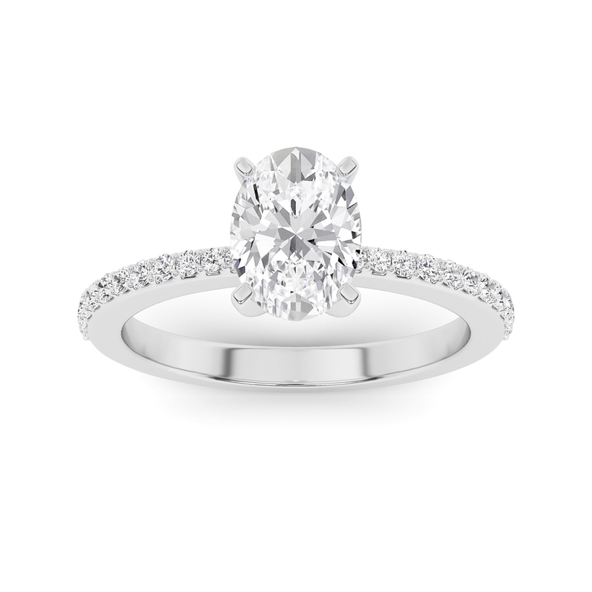 Soulmate Prong Set Oval Cut  Side Stone Diamond Engagment Ring in 9K Silver