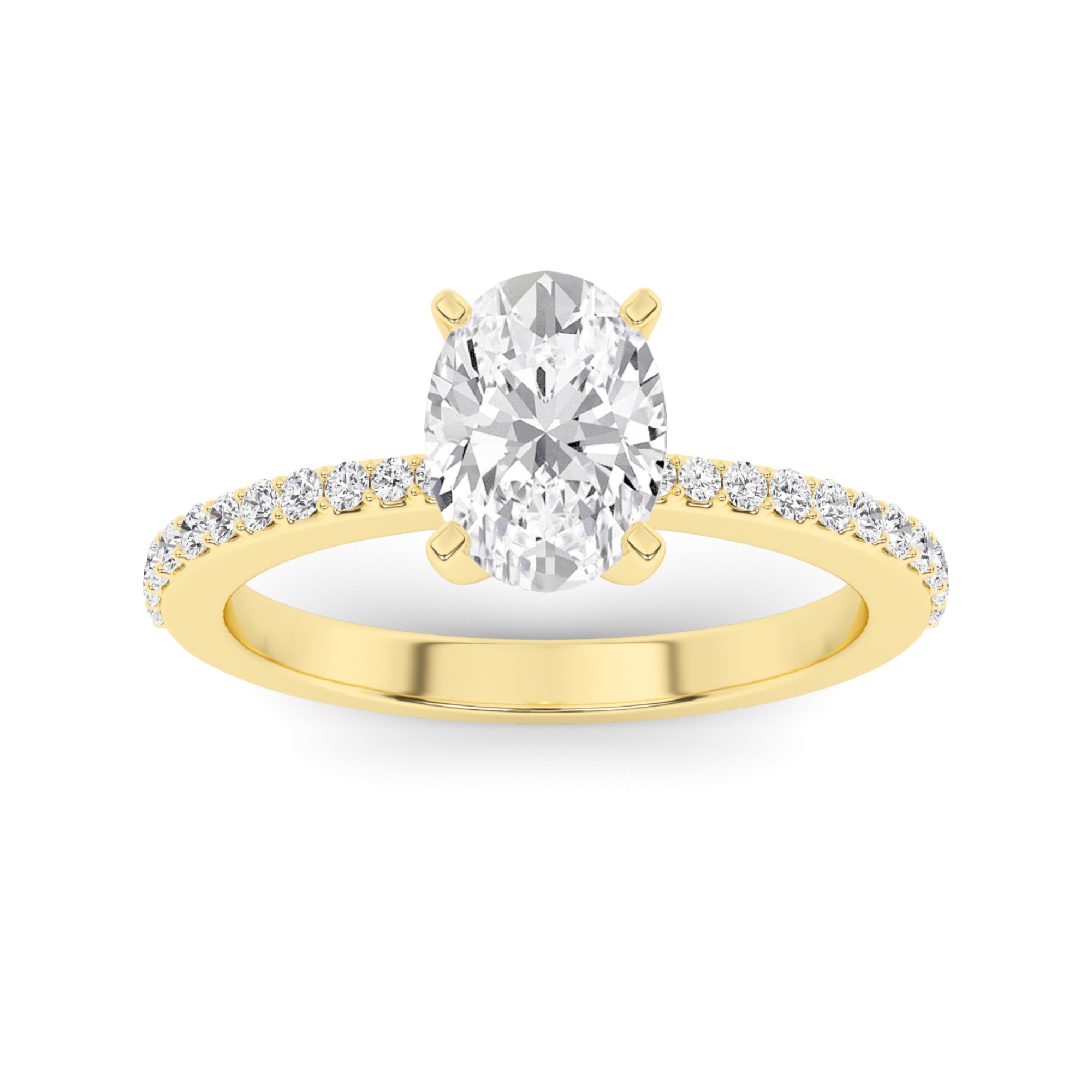 Soulmate Prong Set Oval Cut  Side Stone Diamond Engagment Ring in 9K Yellow Gold