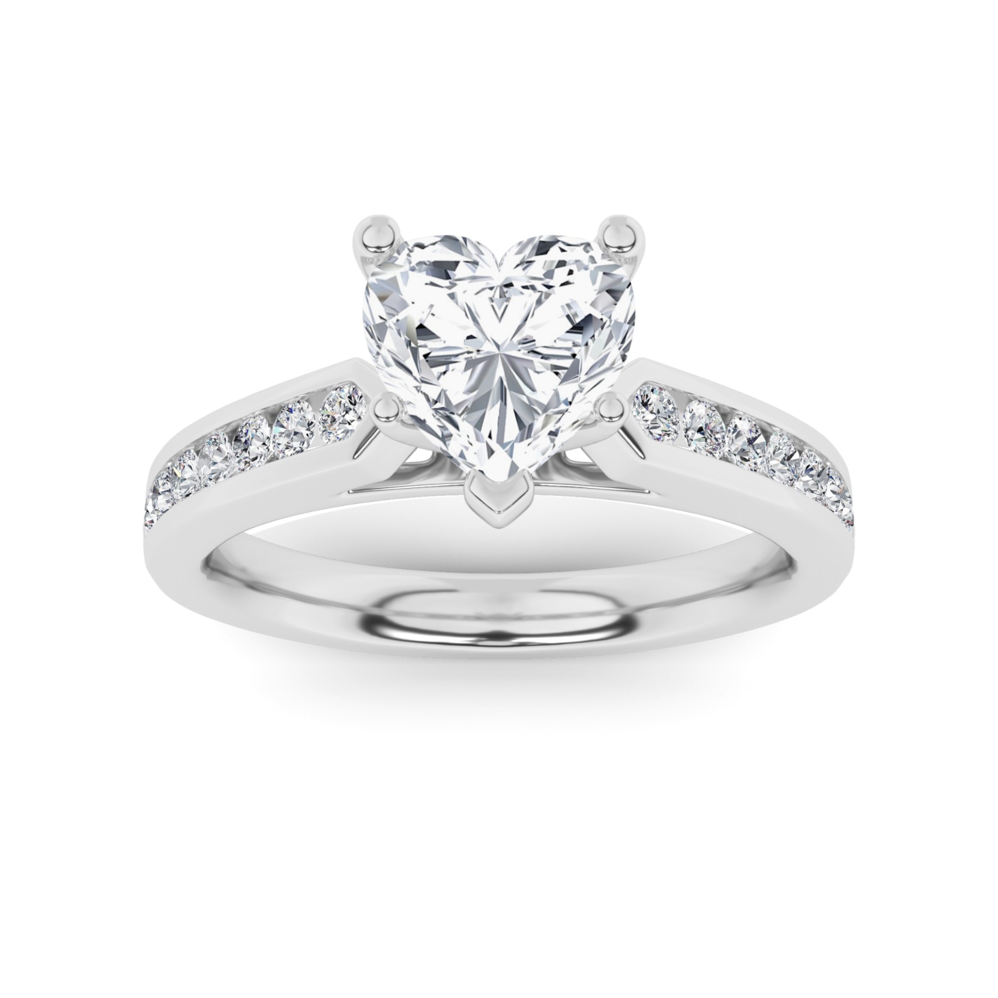 Promise Channel Set Oval And Round Cut Side Stone Diamond Engagment Ring in 9K White Gold