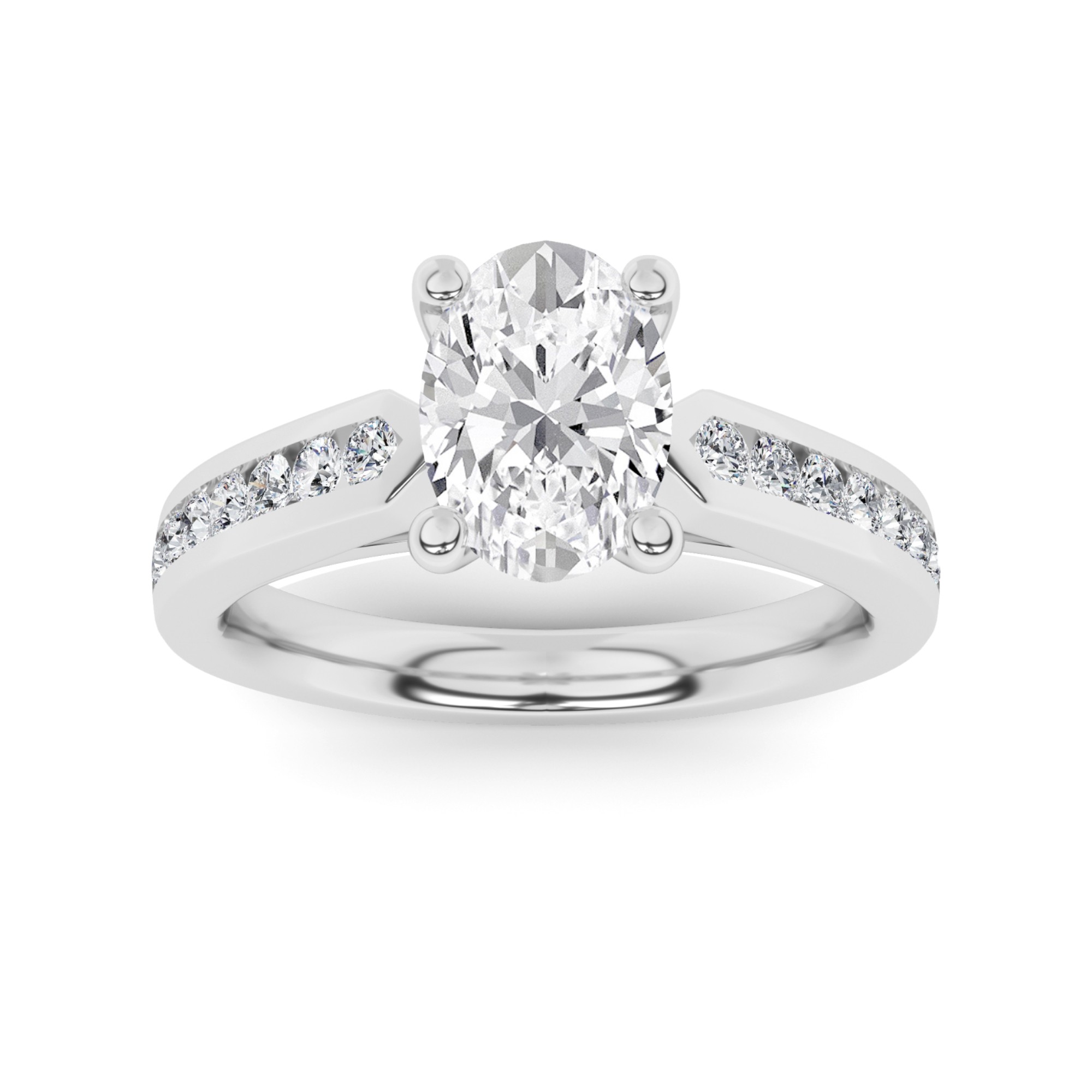 Promise Channel Set Oval And Round Cut Side Stone Diamond Engagment Ring in 9K White Gold