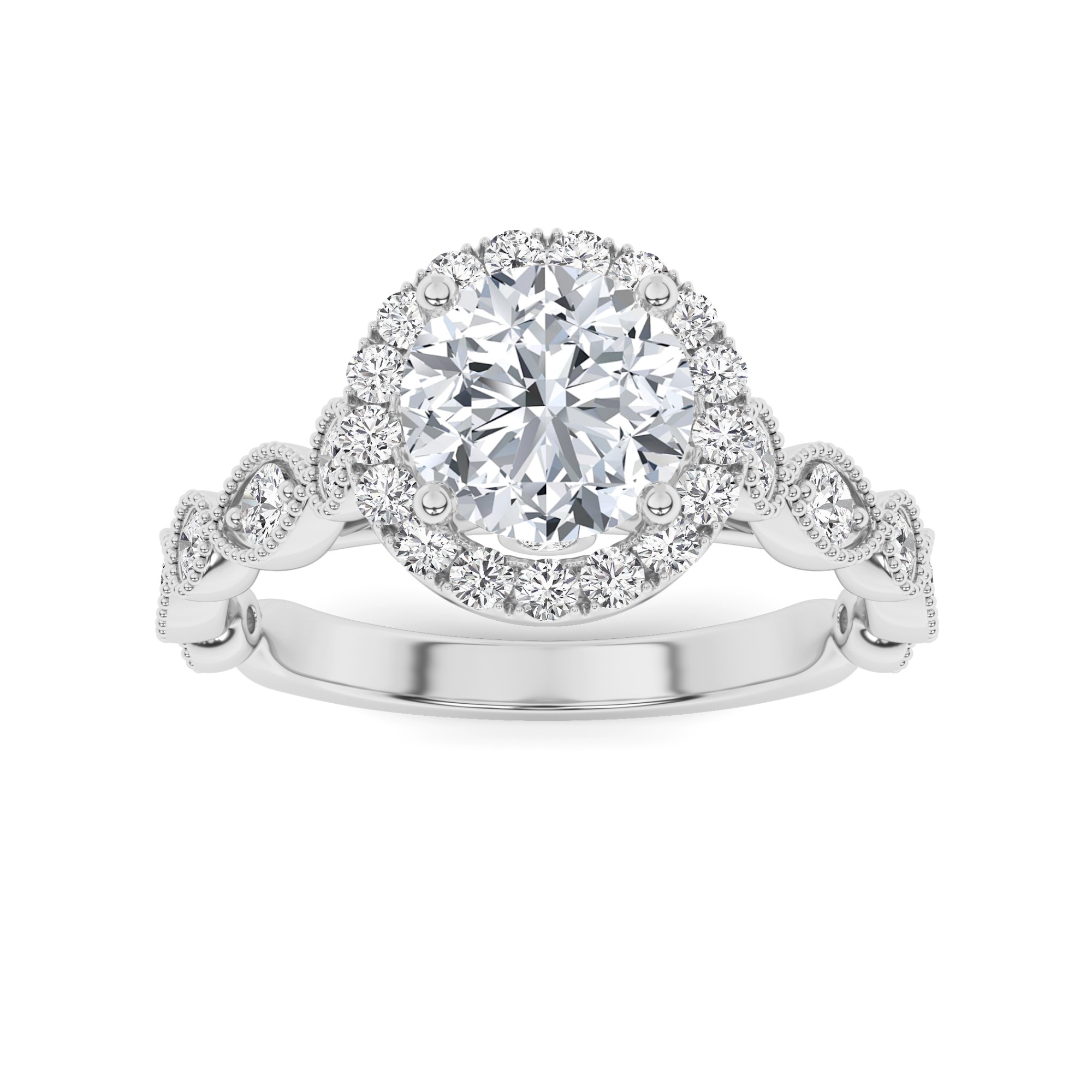 Vintage High Setting Round Side Stone Diamond Engagment Ring in 9K White Gold