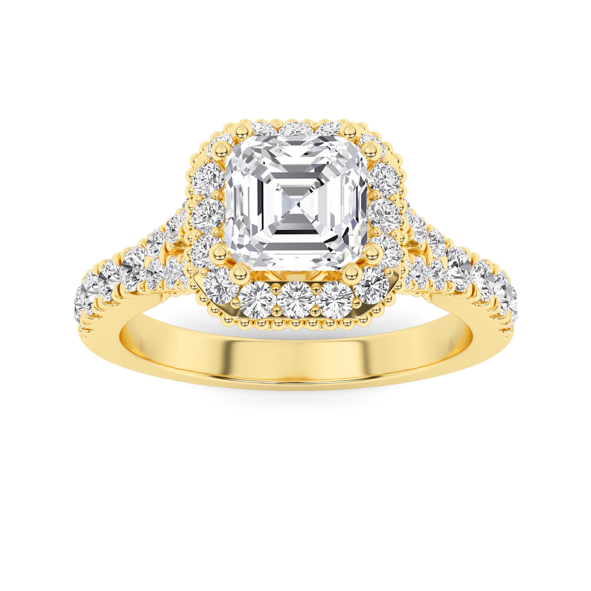 Opulent Cushion Shape Halo Diamond Engagment Ring in 9K Yellow Gold