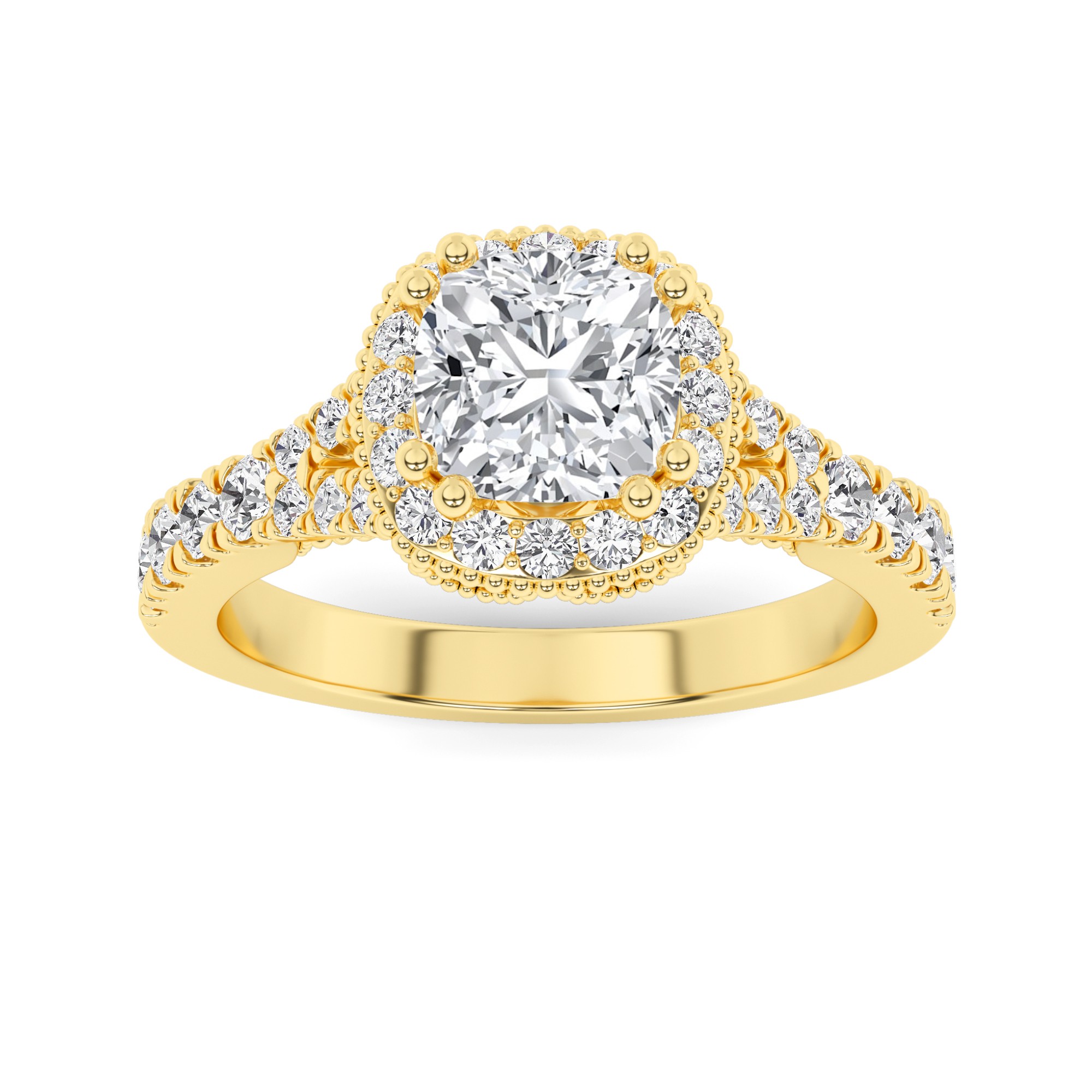 Opulent Cushion Shape Halo Diamond Engagment Ring in 9K Yellow Gold