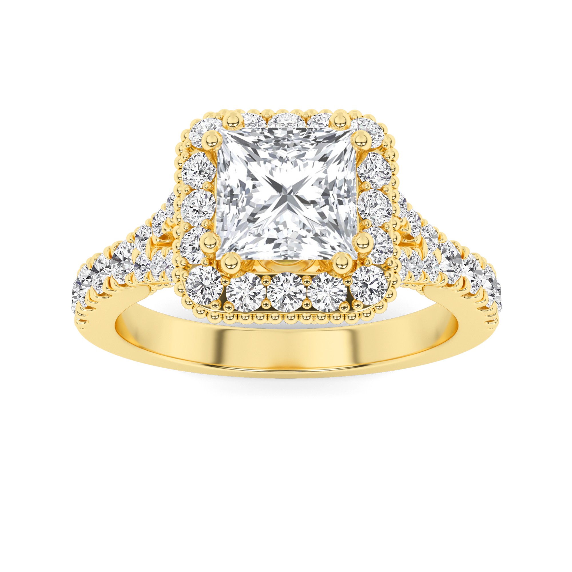 Opulent Cushion Shape Halo Diamond Engagment Ring in 9K Yellow Gold