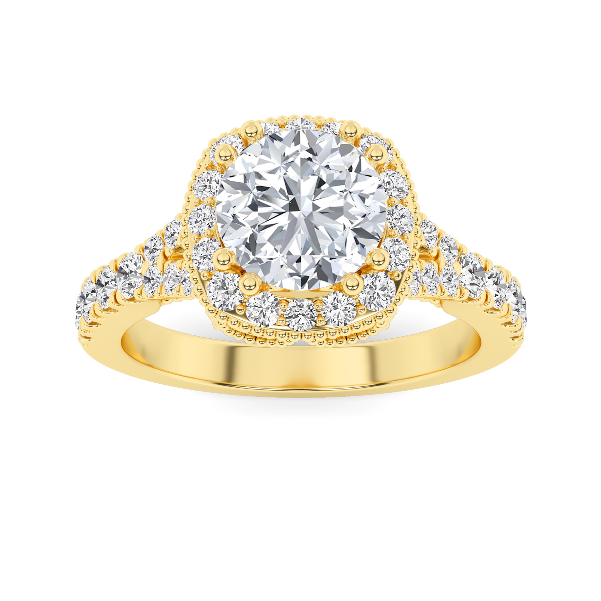 Opulent Cushion Shape Halo Diamond Engagment Ring in 9K Yellow Gold