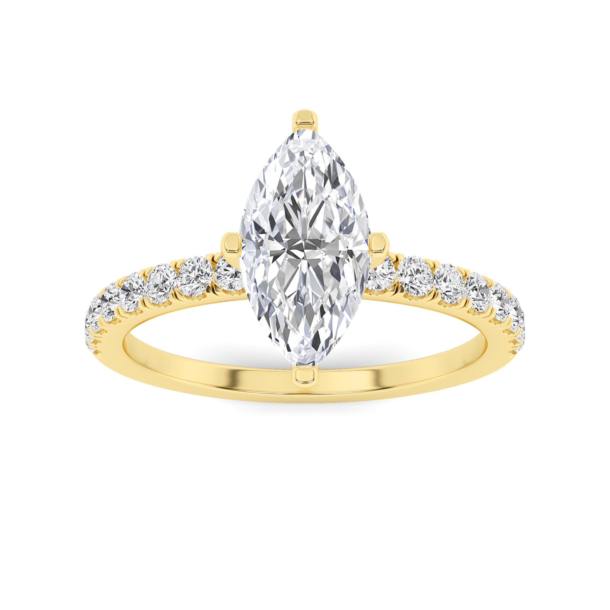 Timeless Prong Set Marquise Side Stone Diamond Engagment Ring in 9K Yellow Gold