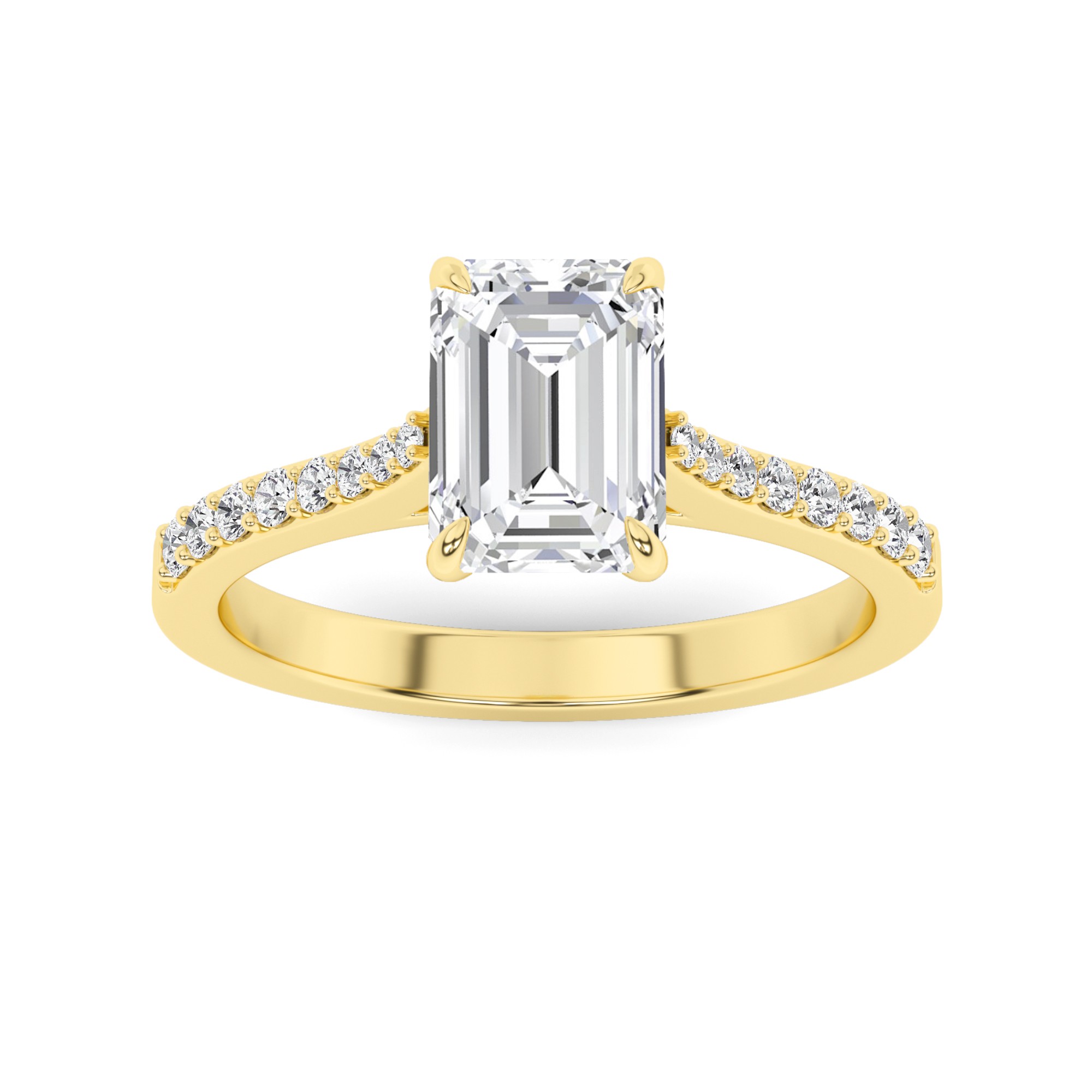 Classic 4 Prong  Round Side Stone Diamond Engagment Ring in 9K Yellow Gold